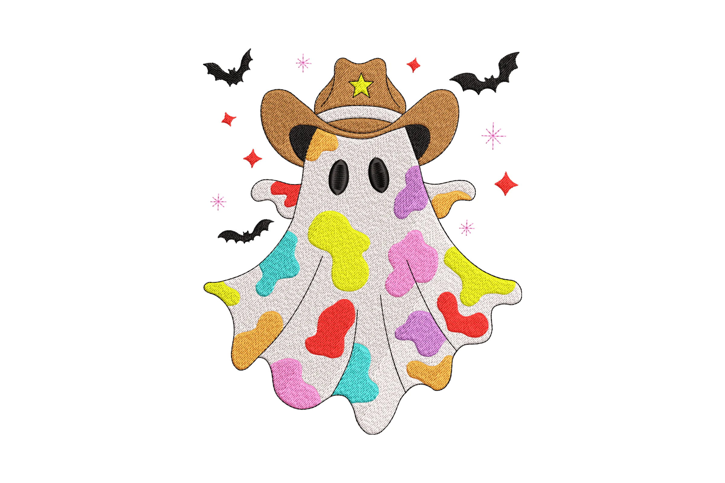 Colorful Cowboy Ghost Embroidery Design