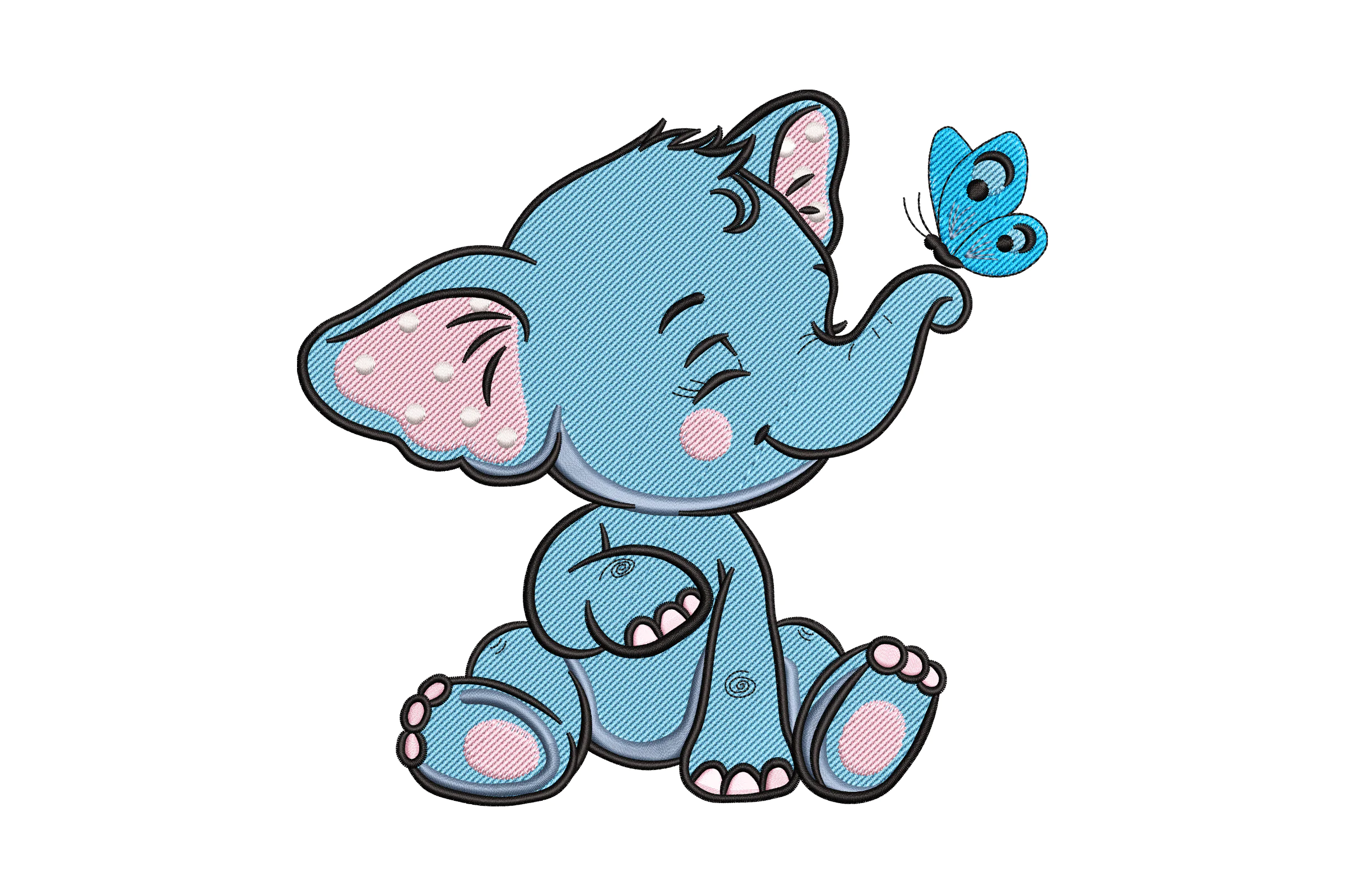 Adorable Baby Elephant with Butterfly Embroidery Design