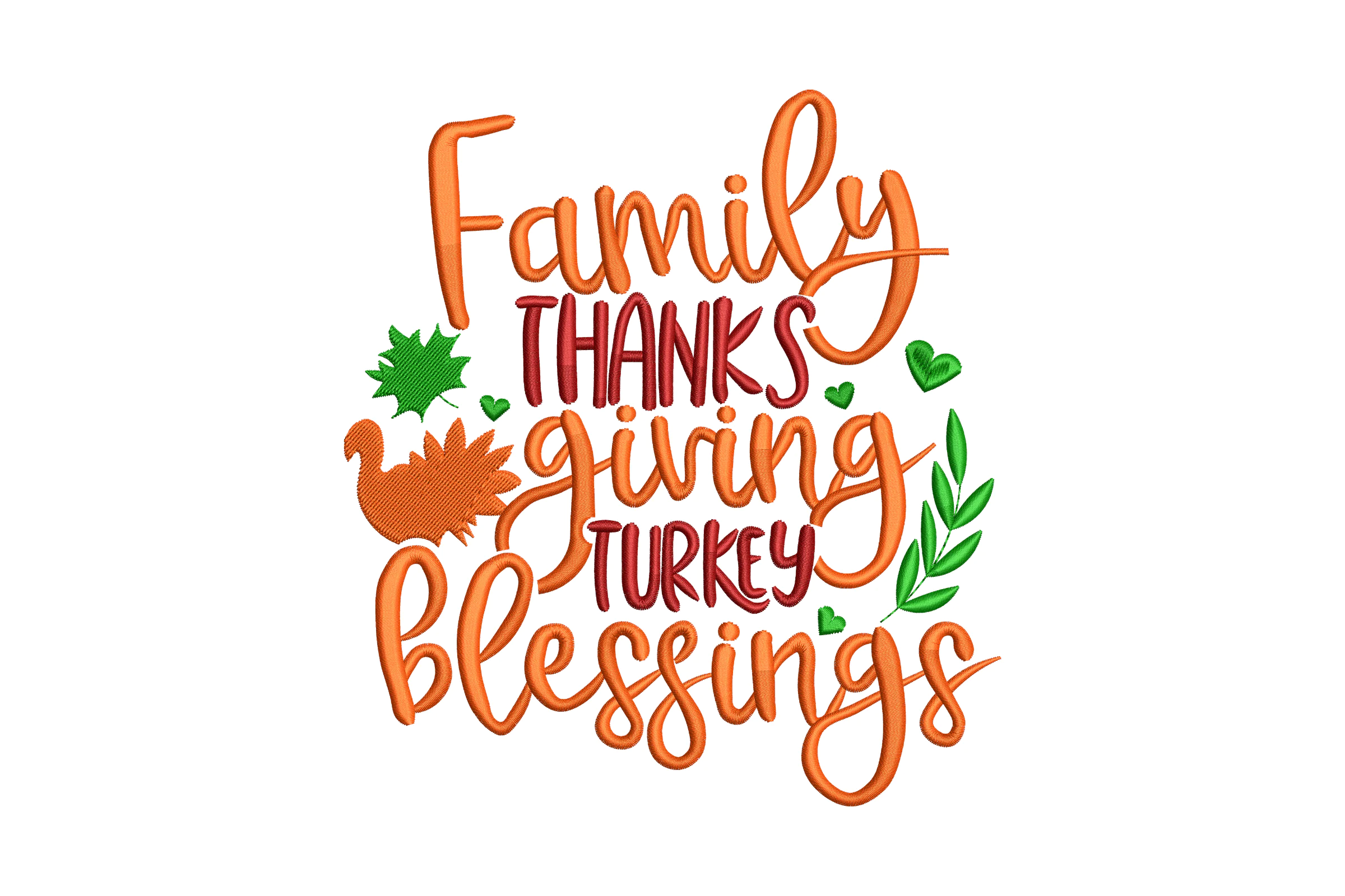 Family Thanks giving Turkey Blessings Embroidery Design