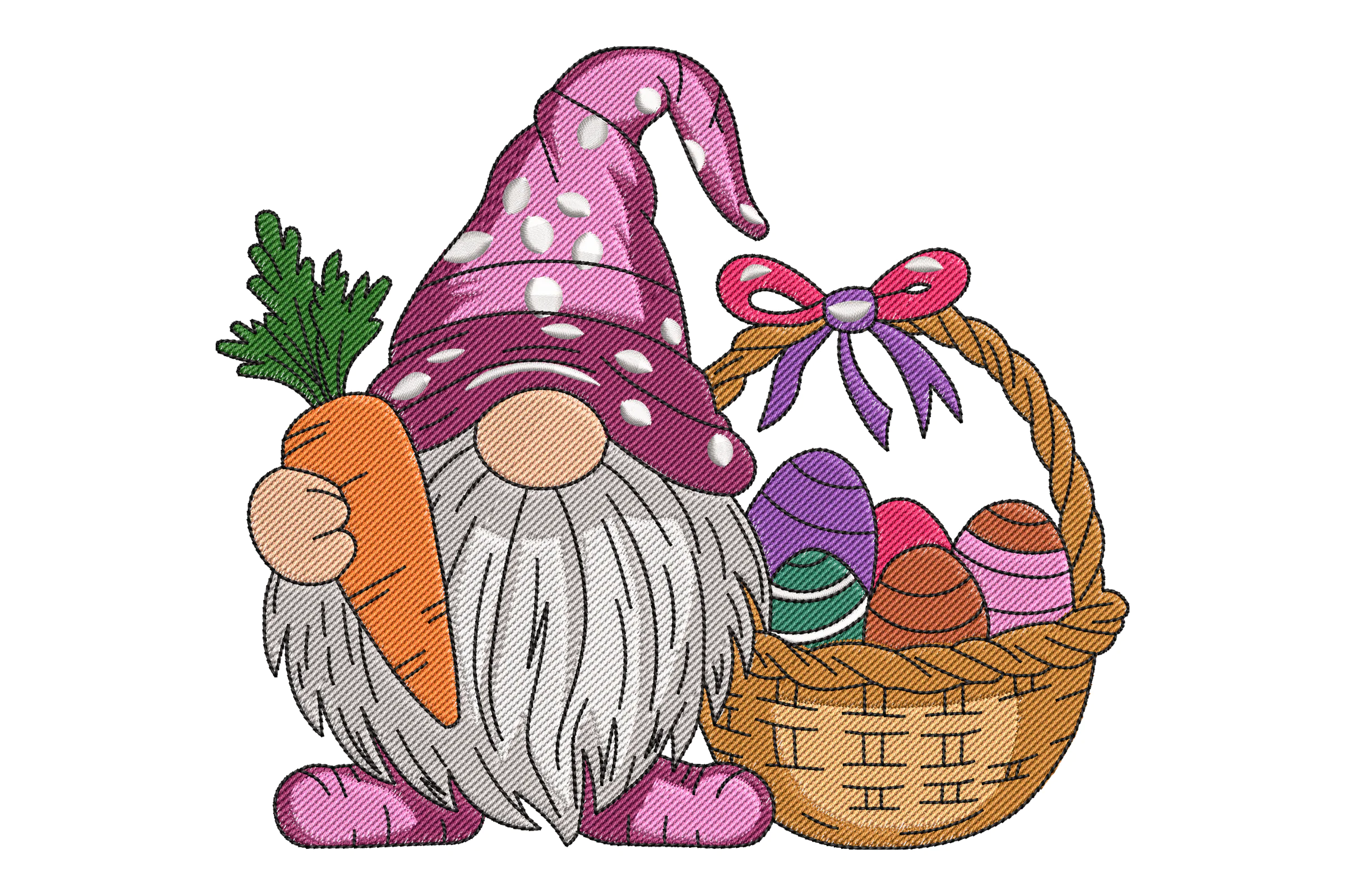 Easter Gnome With Carrot And Basket Embroidery Design
