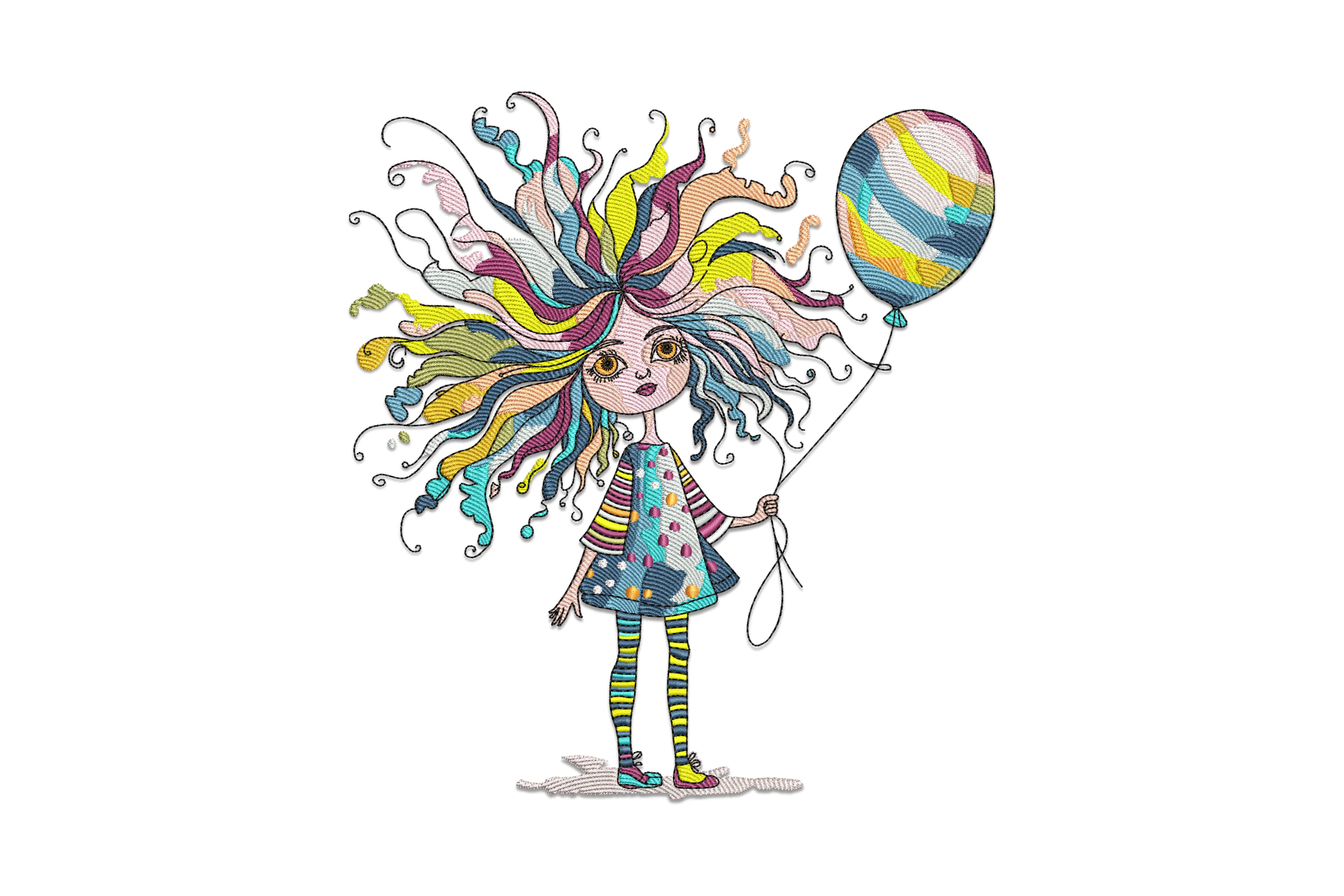 Whimsical Girl with Balloon Embroidery Design