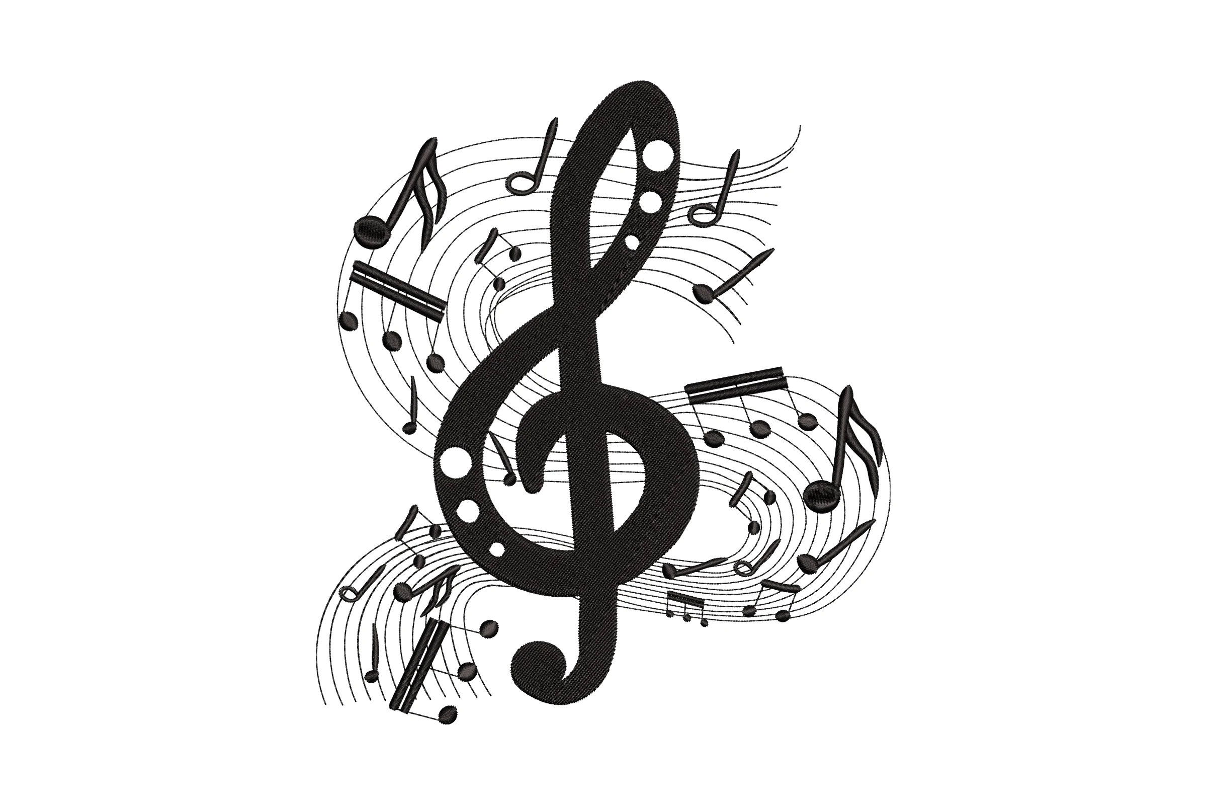 Musical Notes and Treble Clef Embroidery Design