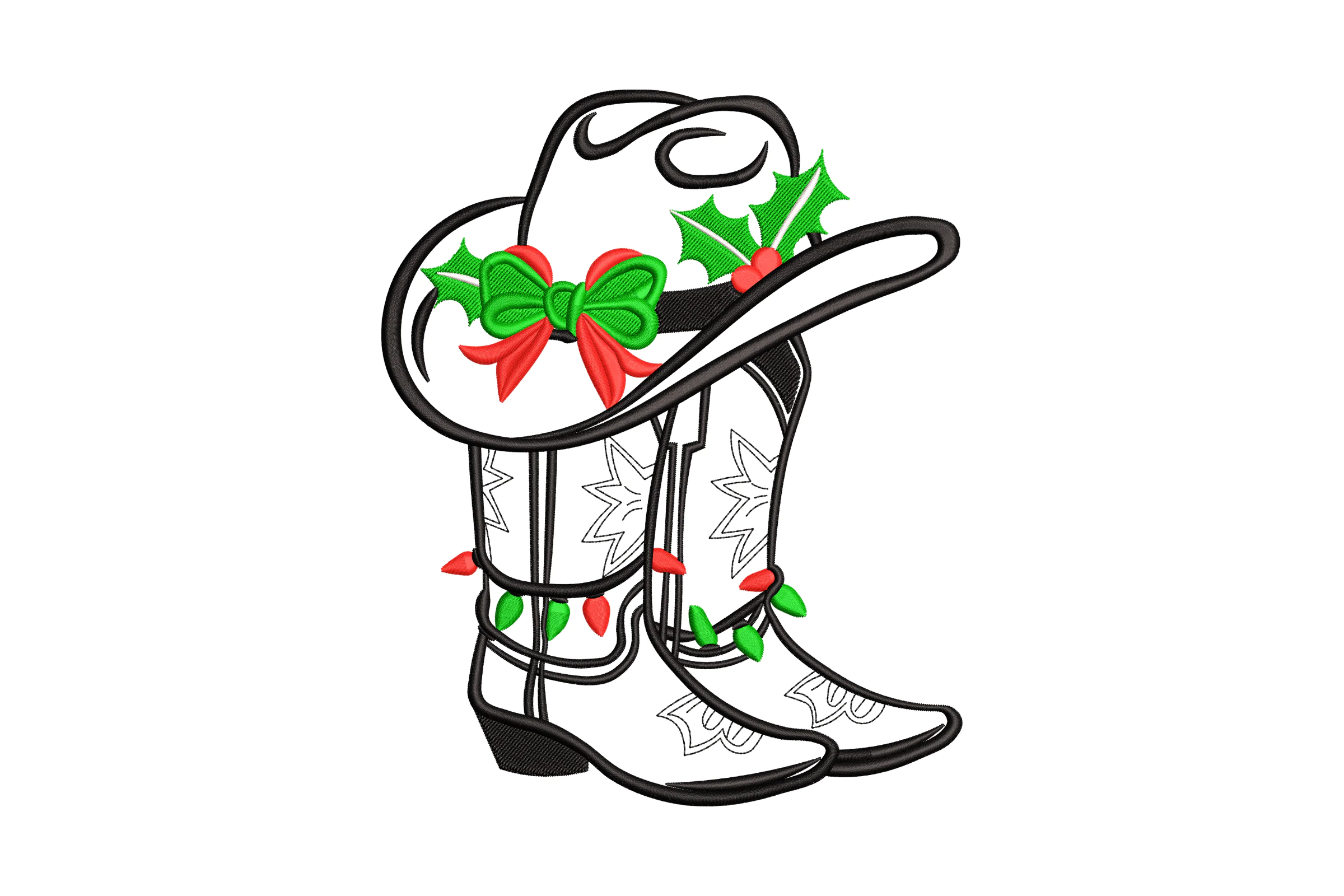 Christmas Cowgirl Boots Embroidery Design