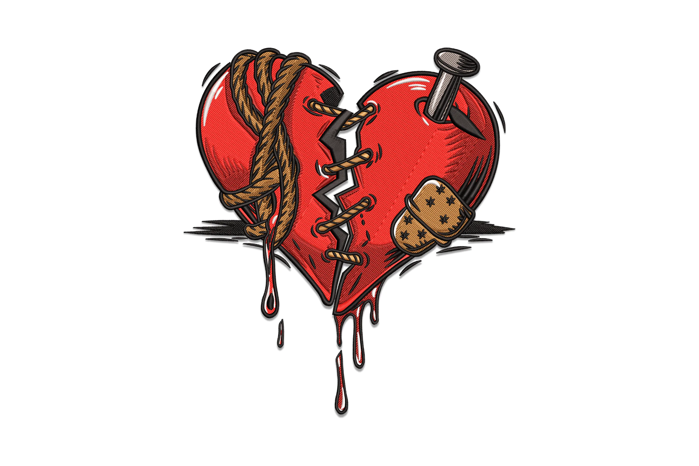 Broken Red Heart Embroidery Design