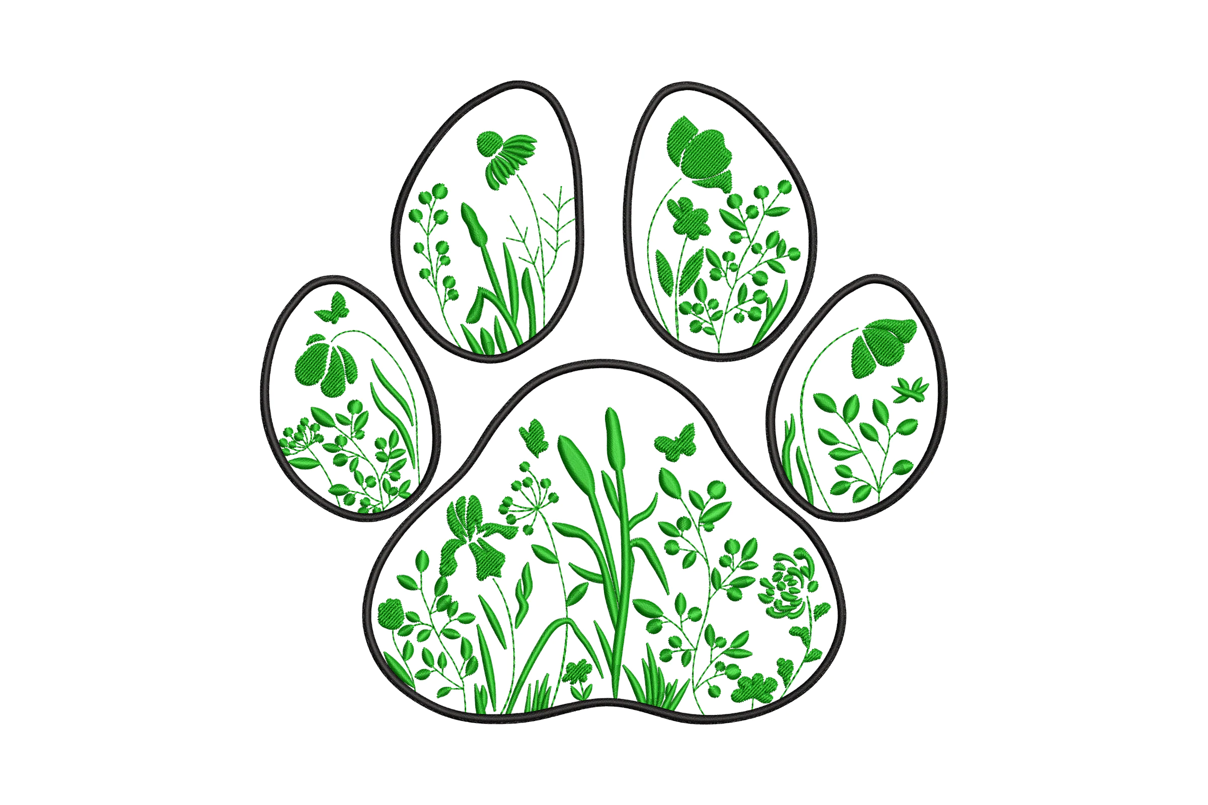 Floral Paw Print Embroidery Design