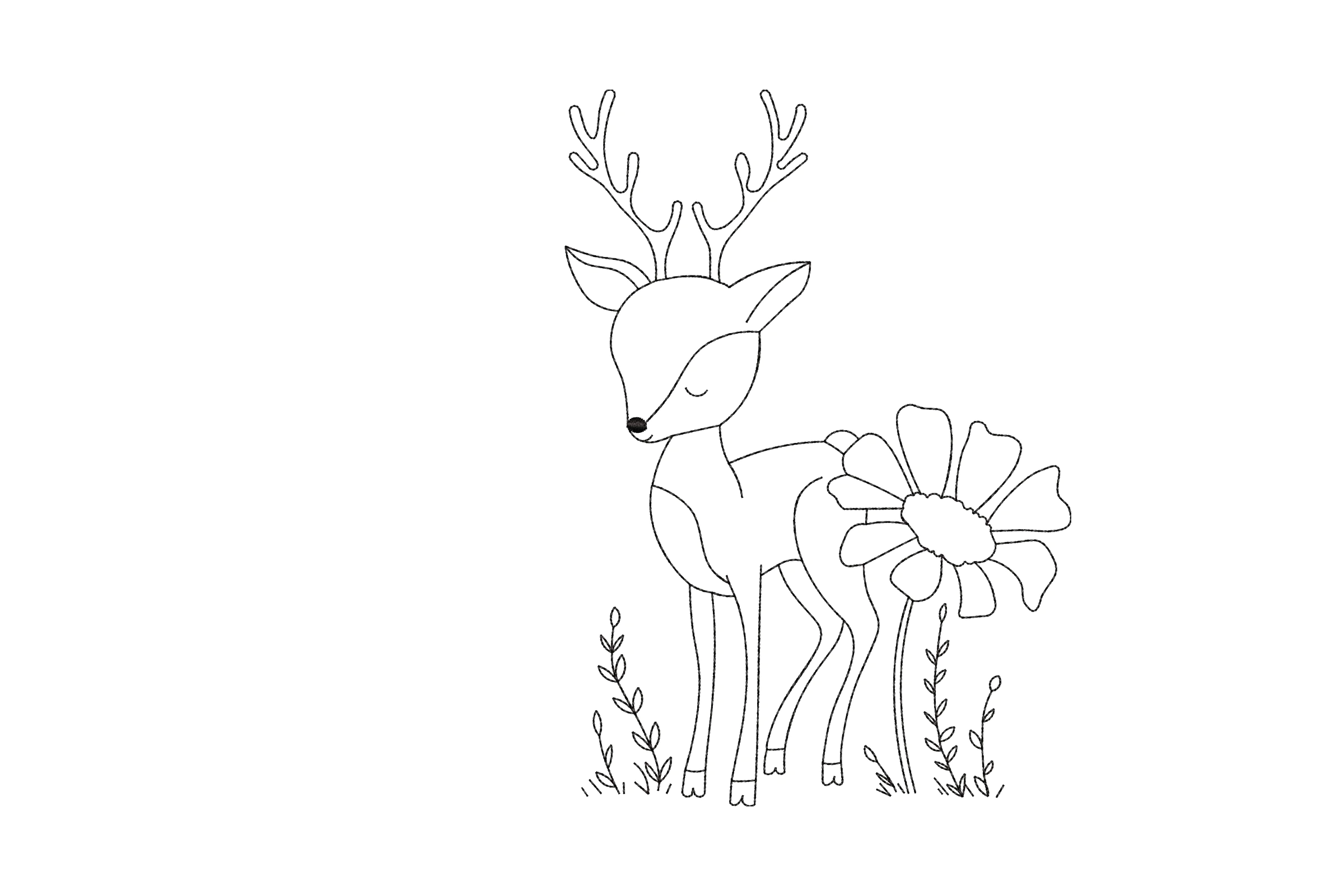 Deer with Antlers and Flower Embroidery Design