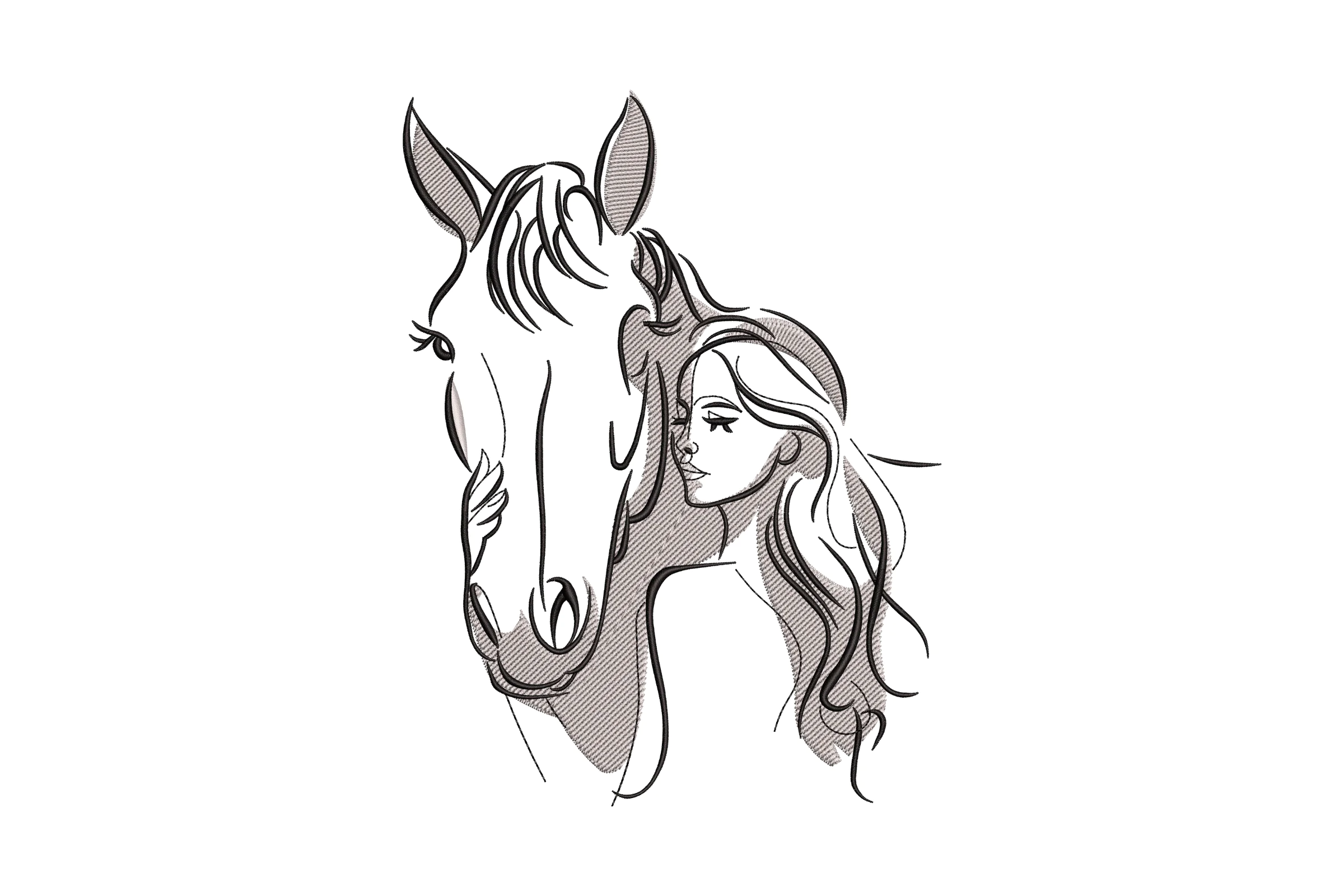 The girl and horse Embroidery Design