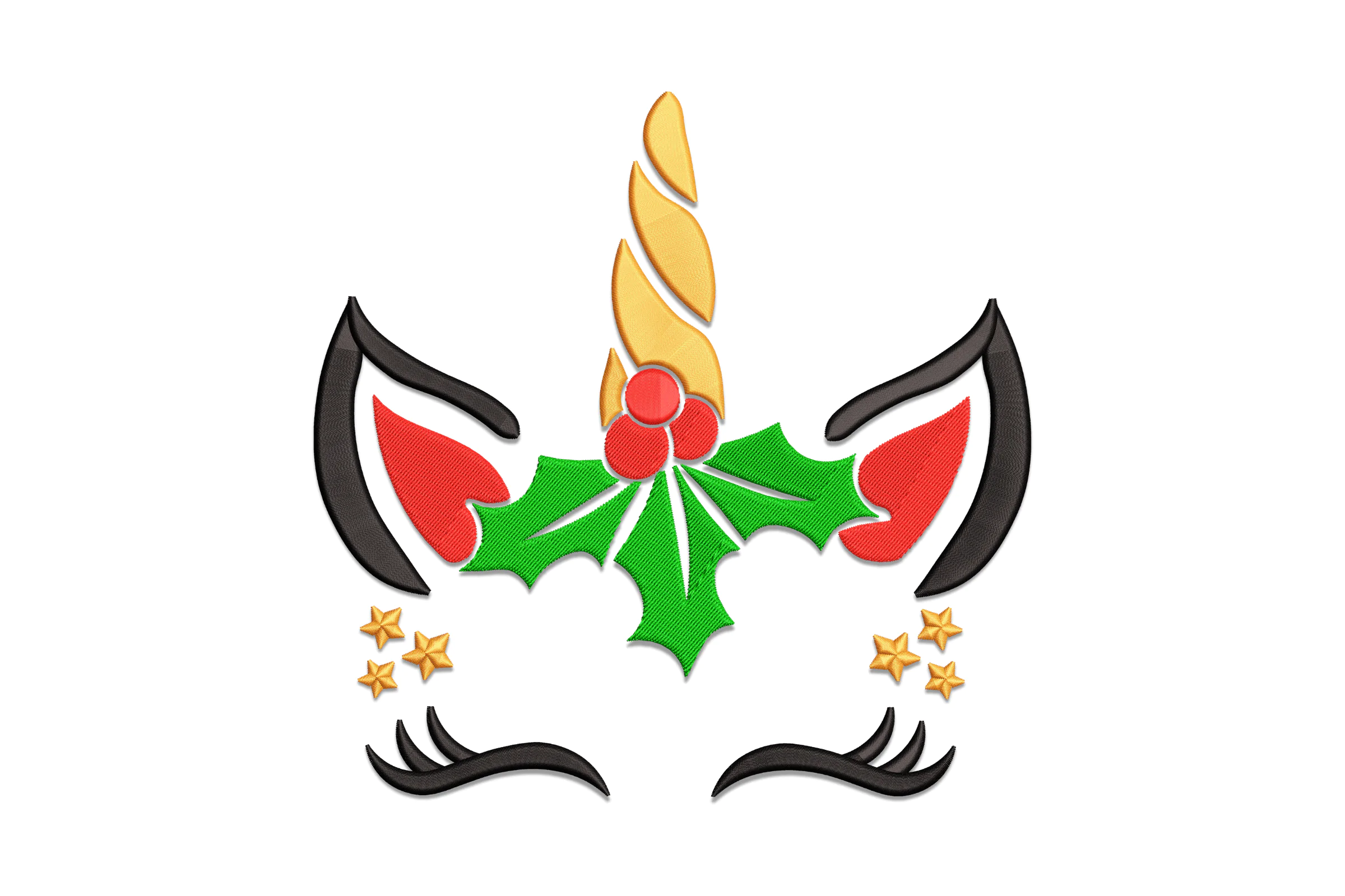 Christmas Unicorn with Holly Embroidery Design