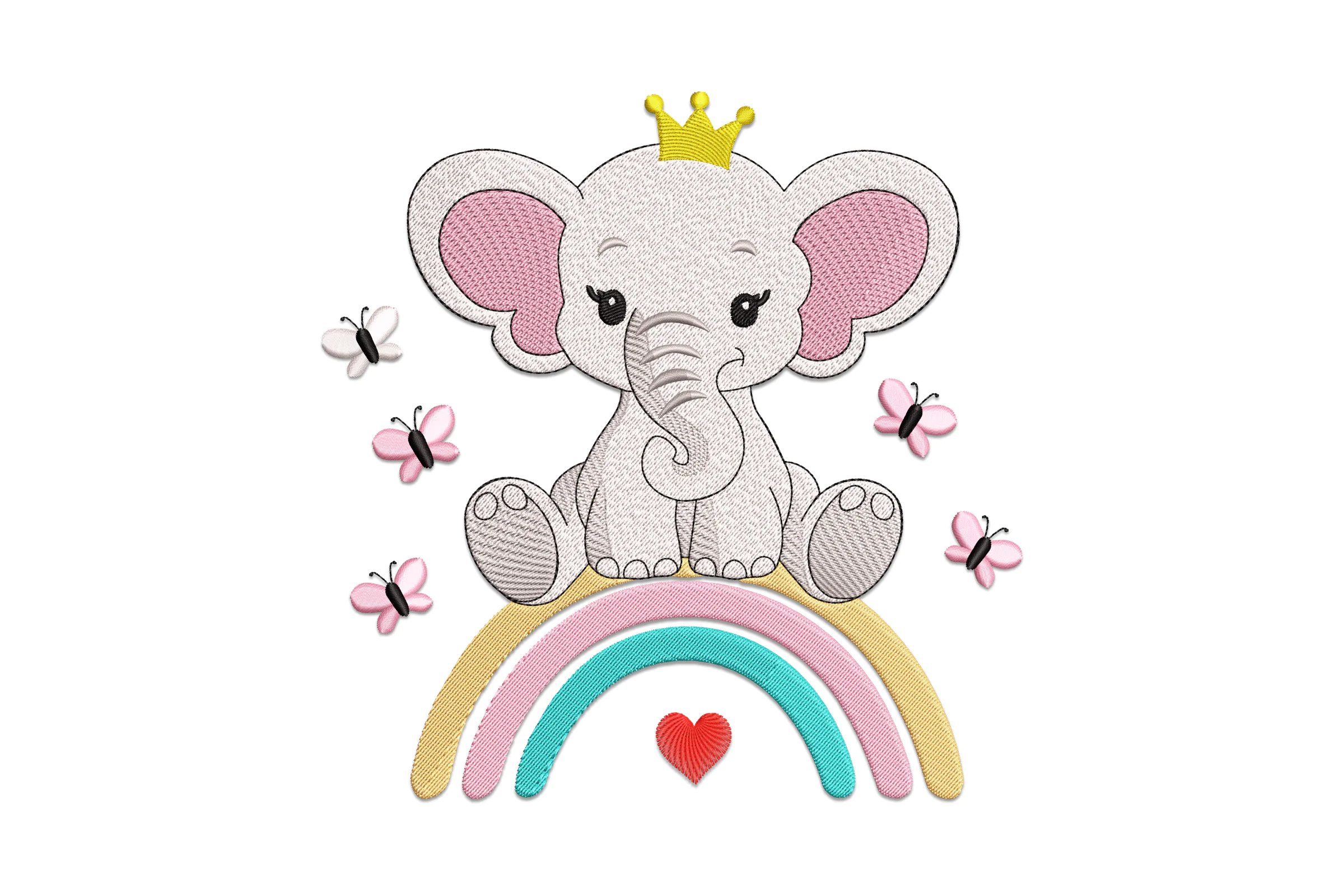 Rainbow Elephant Embroidery Design
