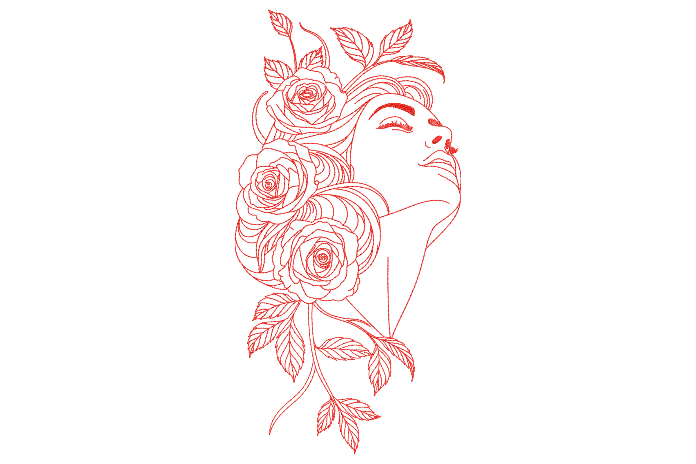Rose Muse Line Art Embroidery Design