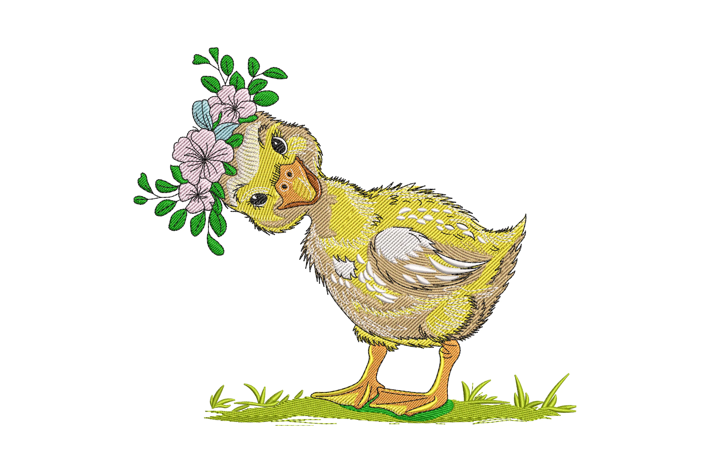 Little Duckling with a Floral Wreath Embroidery Design