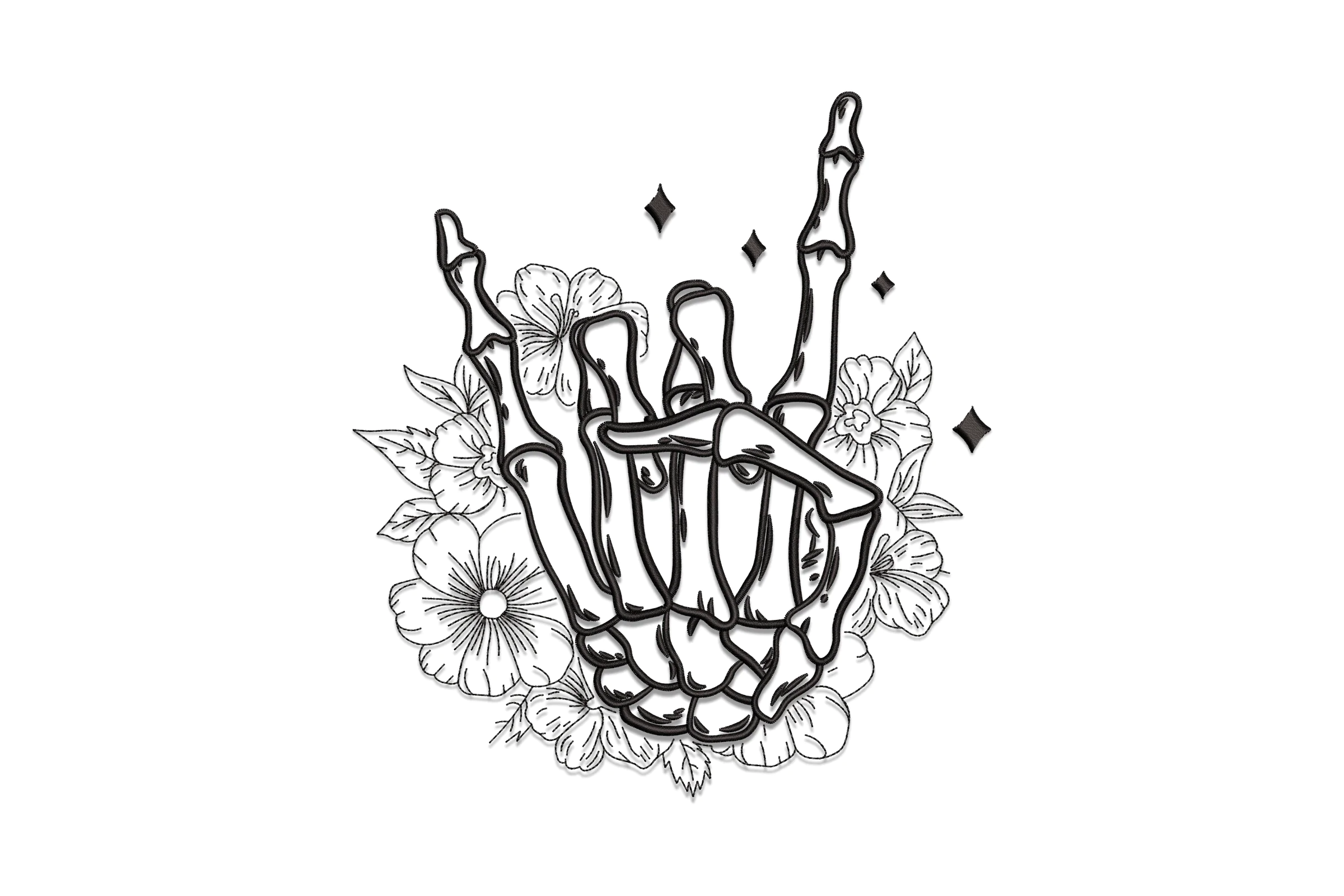 Floral Skeleton Hand Embroidery Design