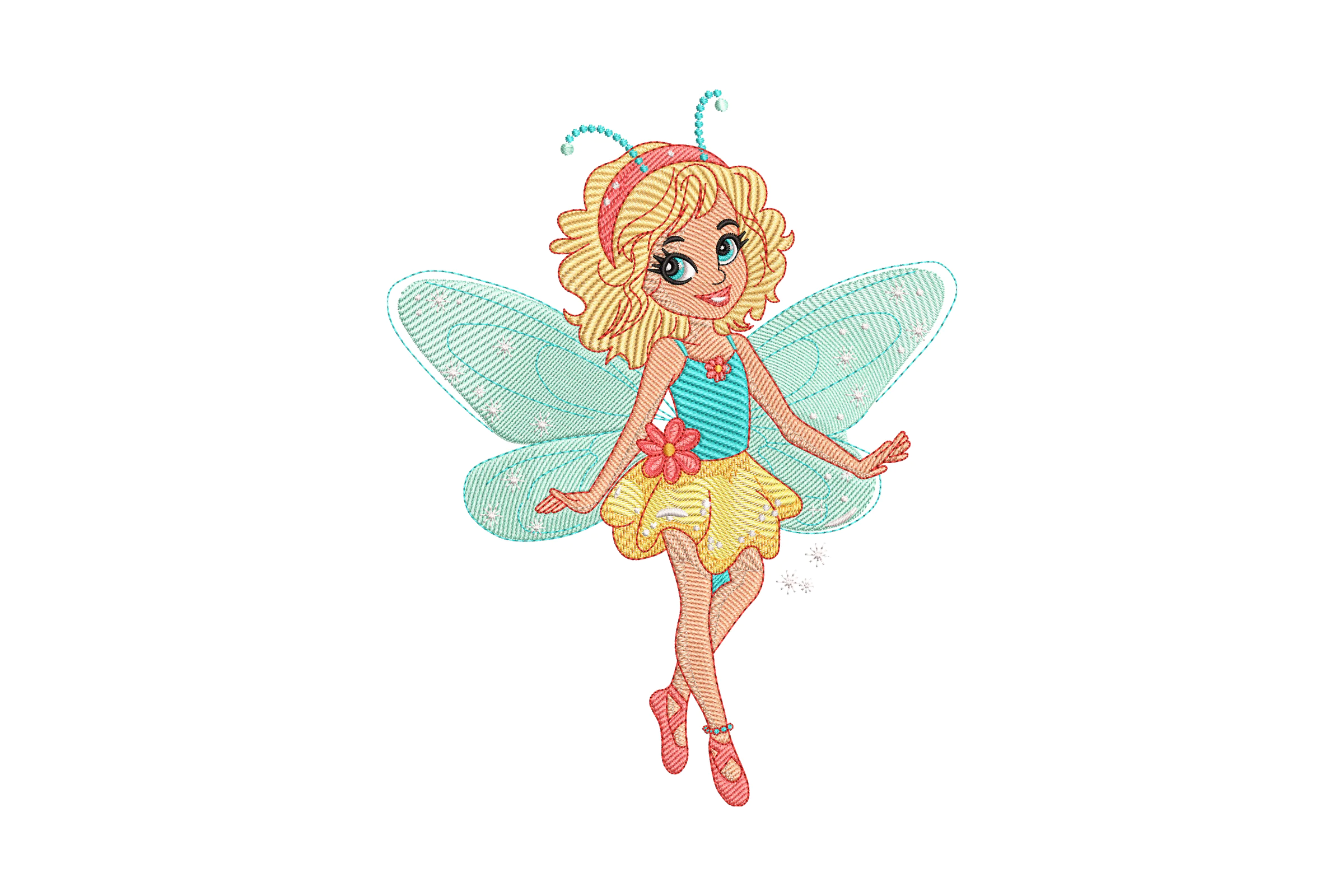 Cute Girl With Butterfly Wings Fairy Embroidery Design