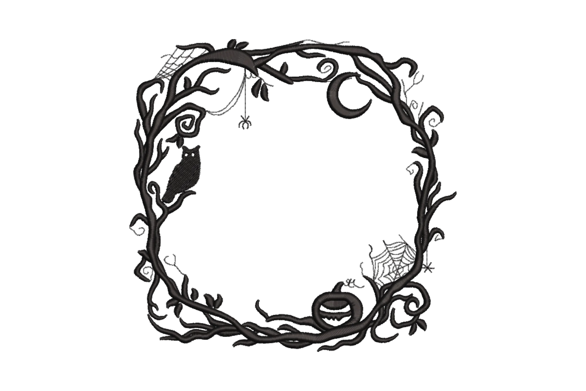 Halloween Owl and Pumpkin Wreath Embroidery Design
