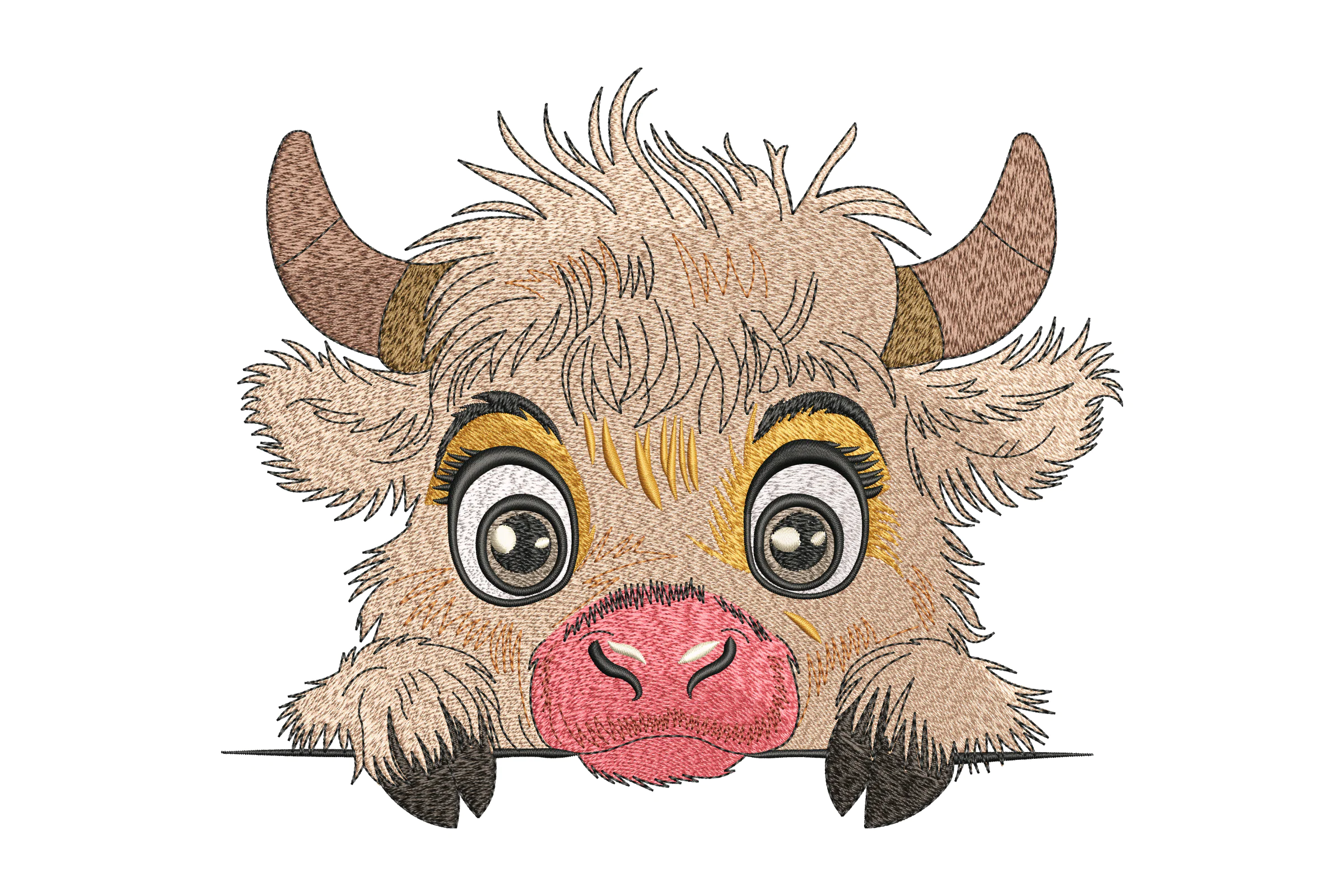 Baby Highland Cow Machine Embroidery Design
