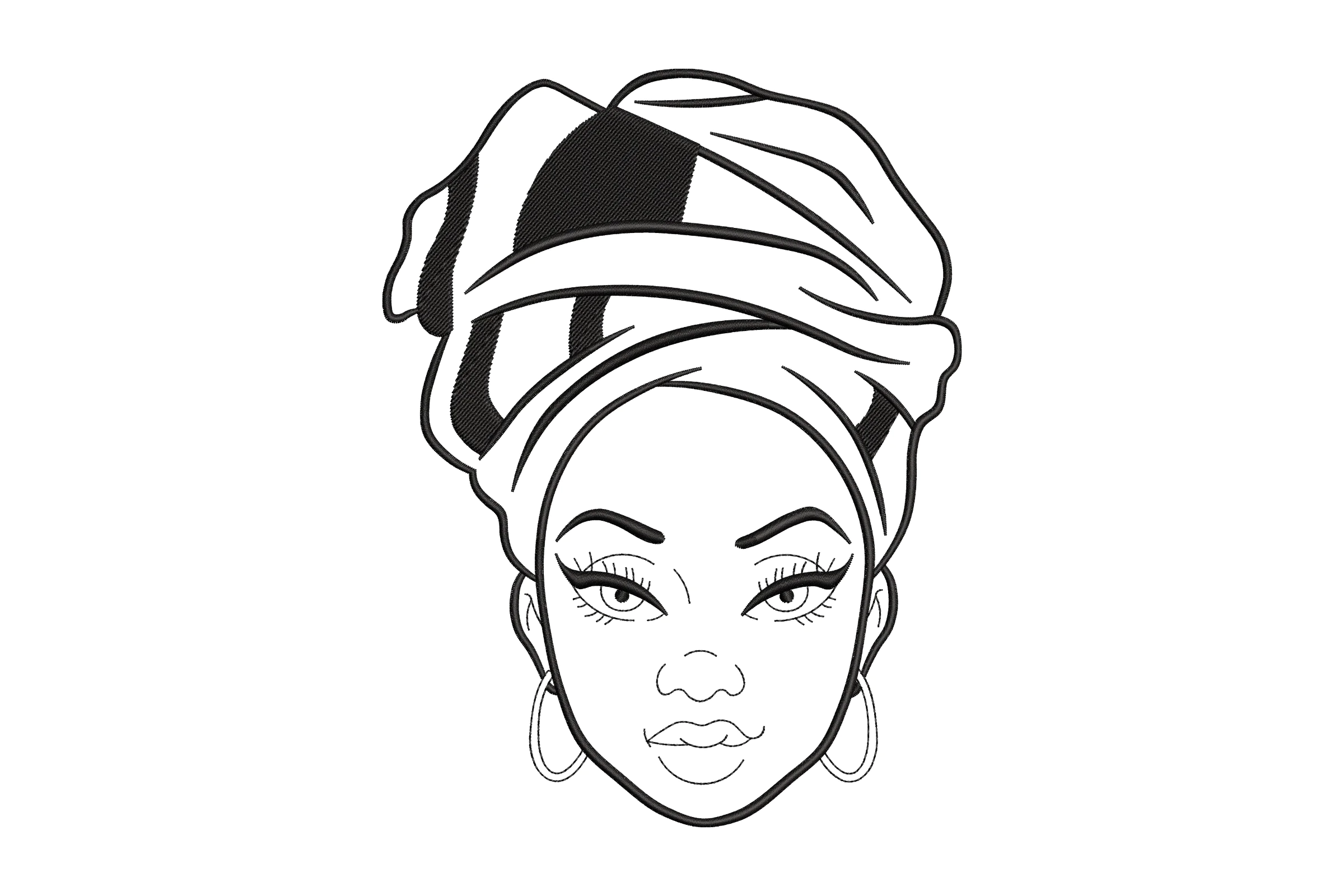 Woman in Head Wrap Embroidery Design