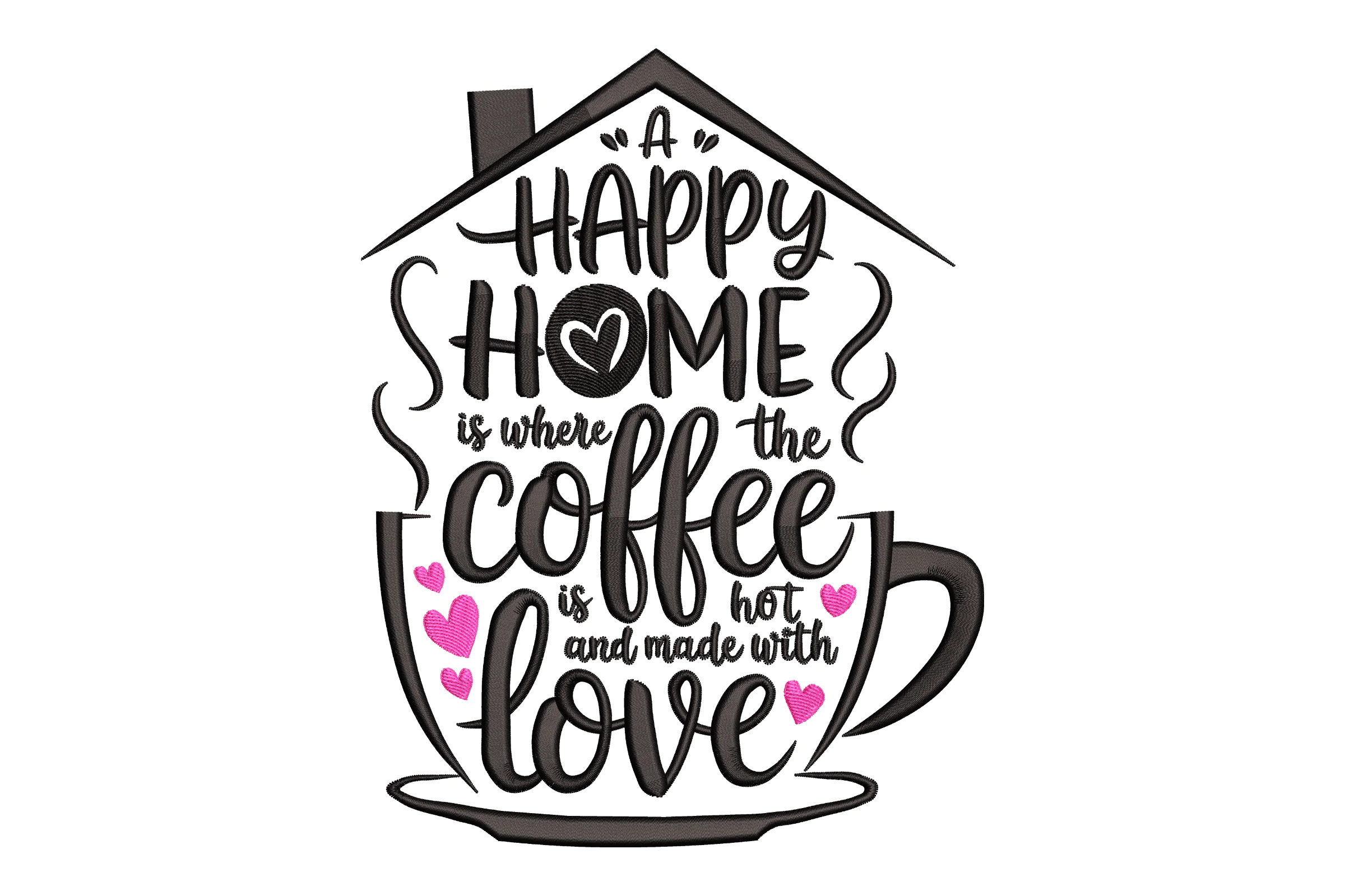 Happy Home Coffee Embroidery Design