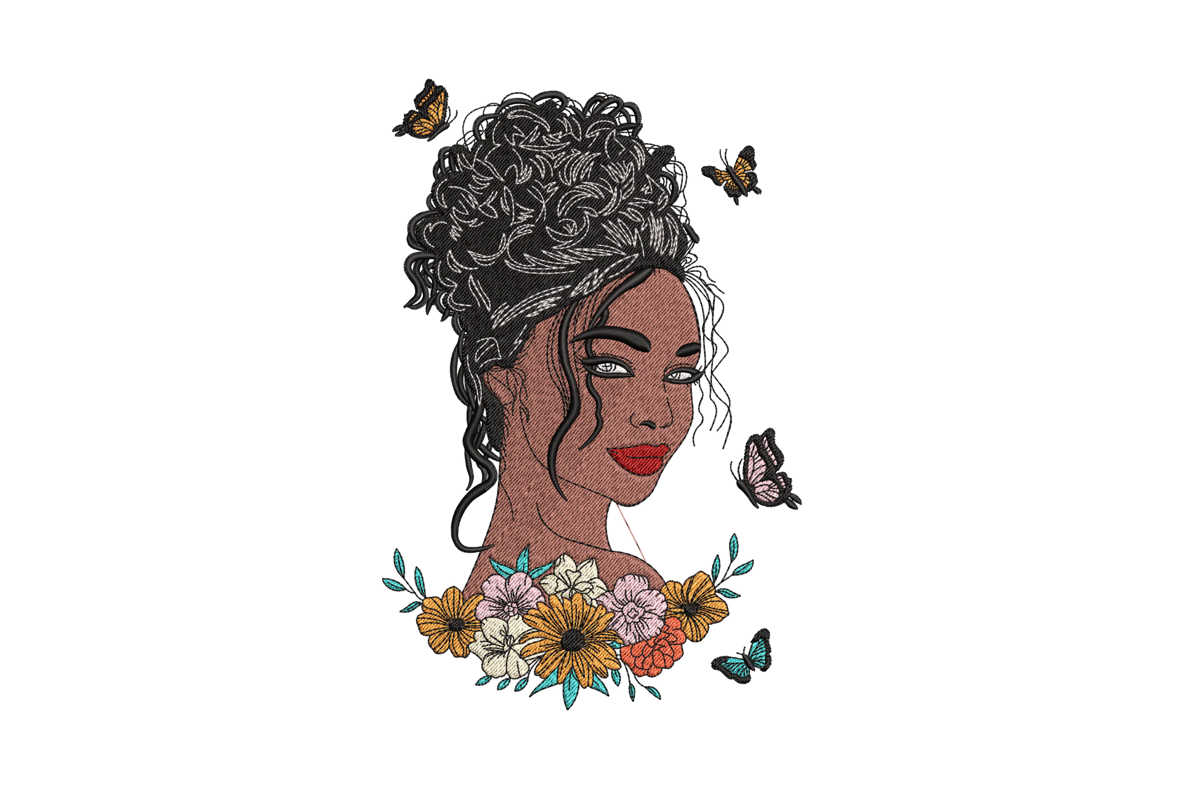 Woman with Flowers Embroidery Design