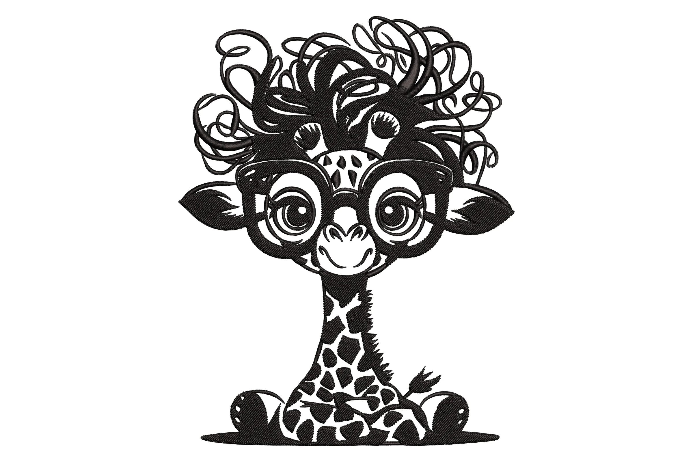 Giraffe with Glasses and Curly Hair Embroidery Design