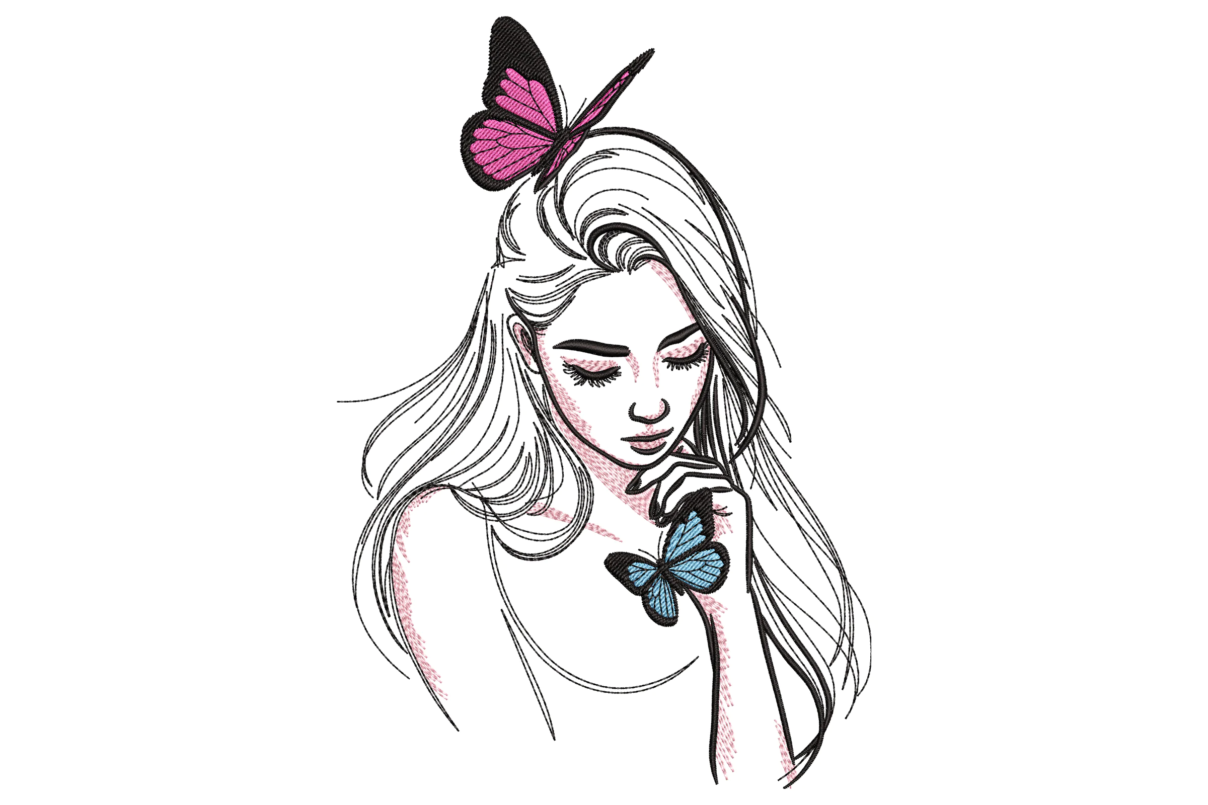 Girl with Butterflies Embroidery Design