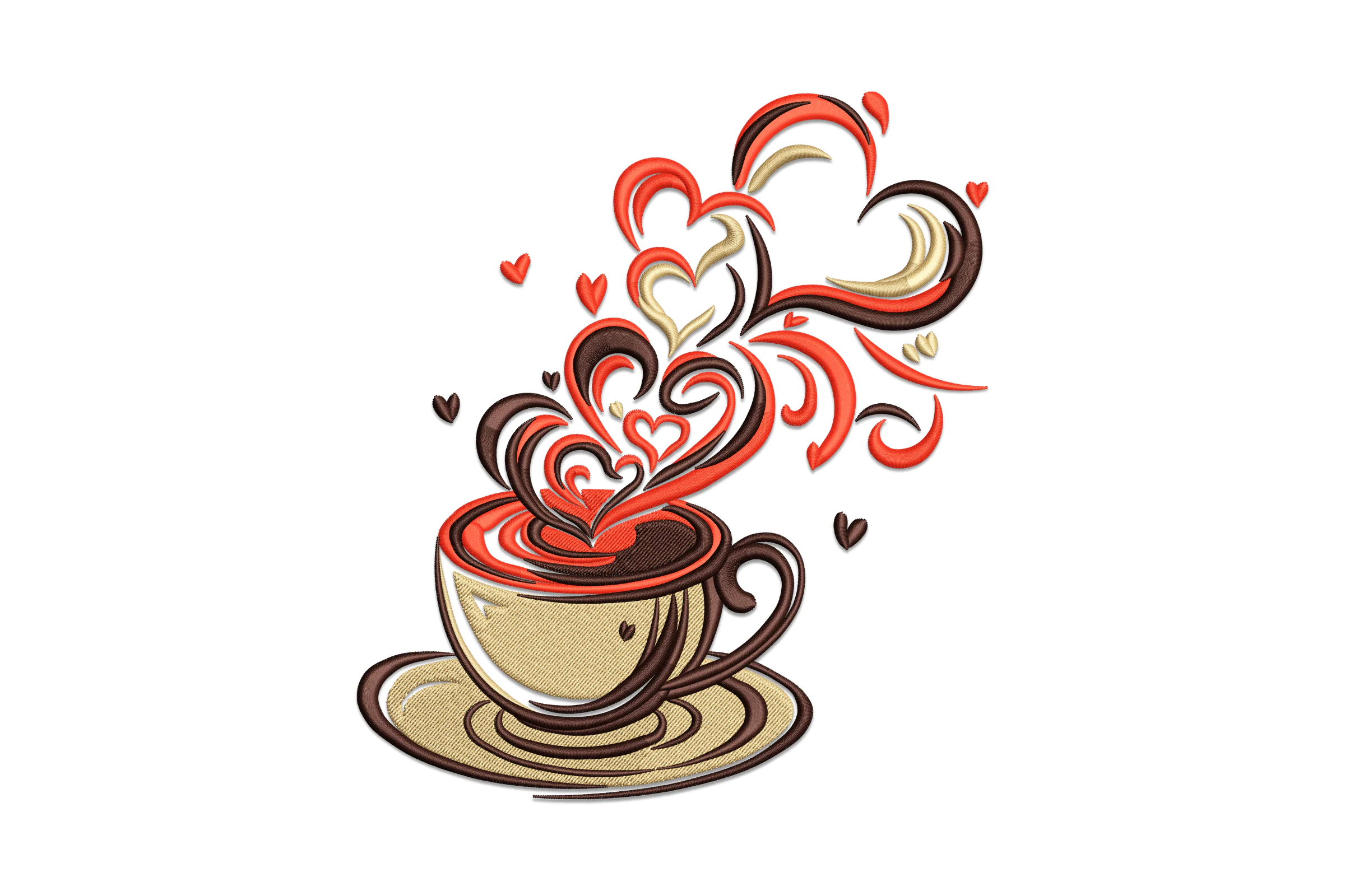 Coffee Cup with Heart Embroidery Design File