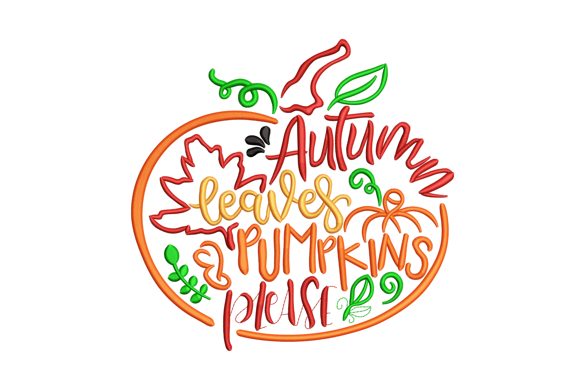 Autumn Leaves and Pumpkins Please Embroidery Design