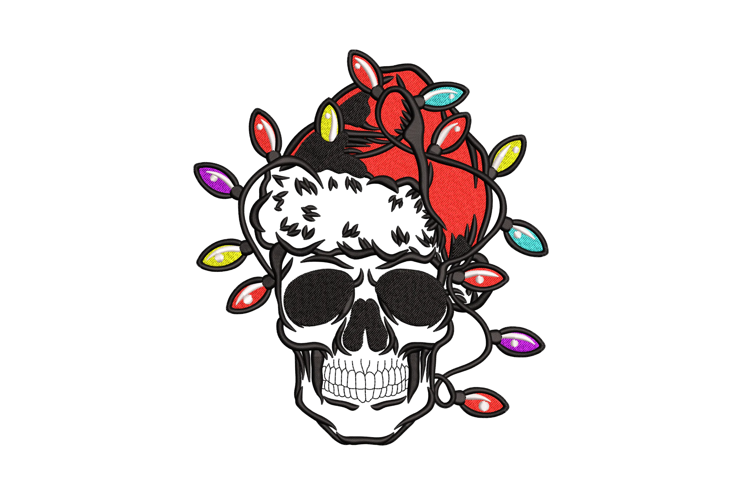 Christmas Lights Santa Skull Embroidery Design