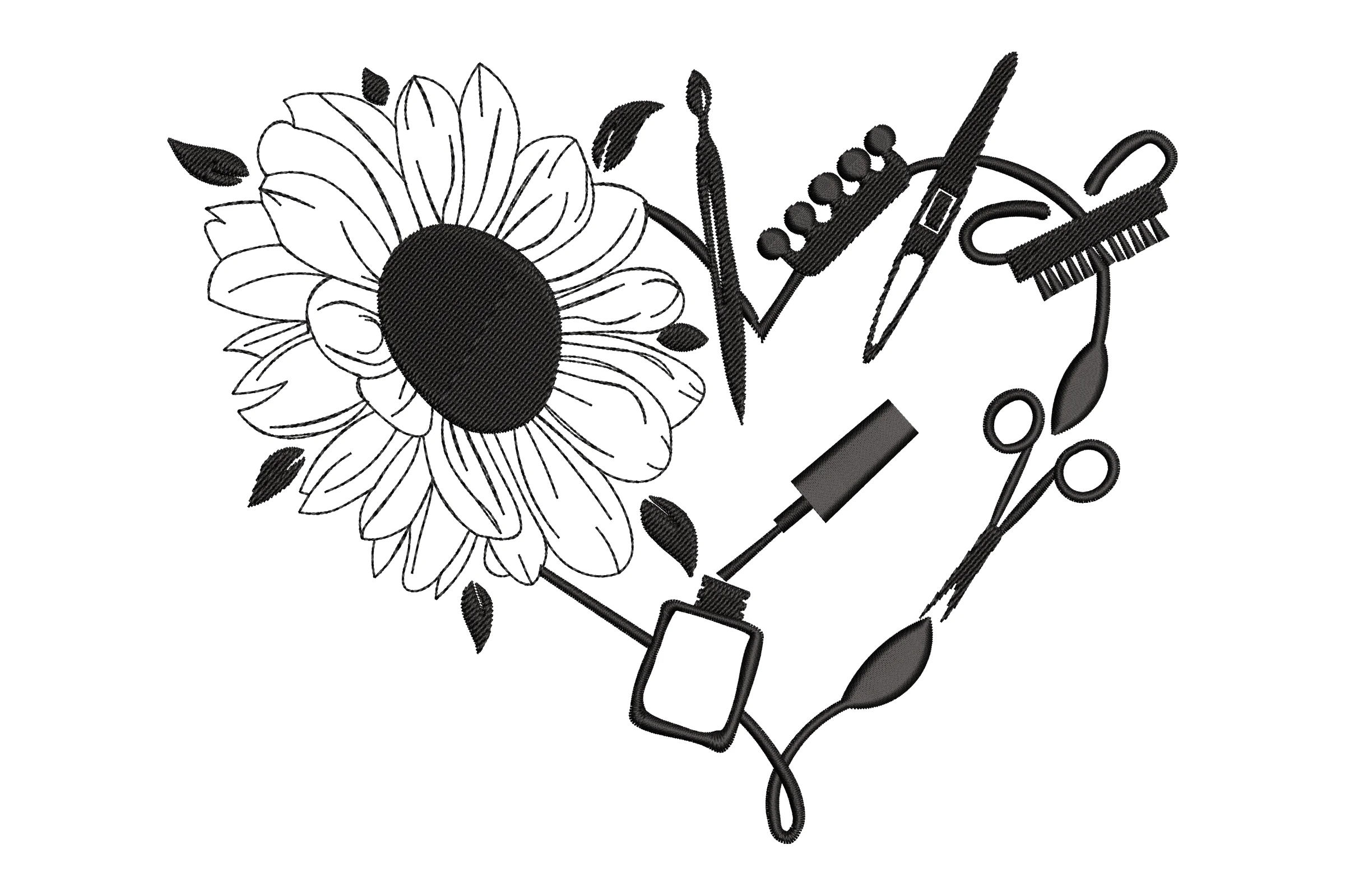 Sunflower in Heart for Nail Technicians Embroidery Design