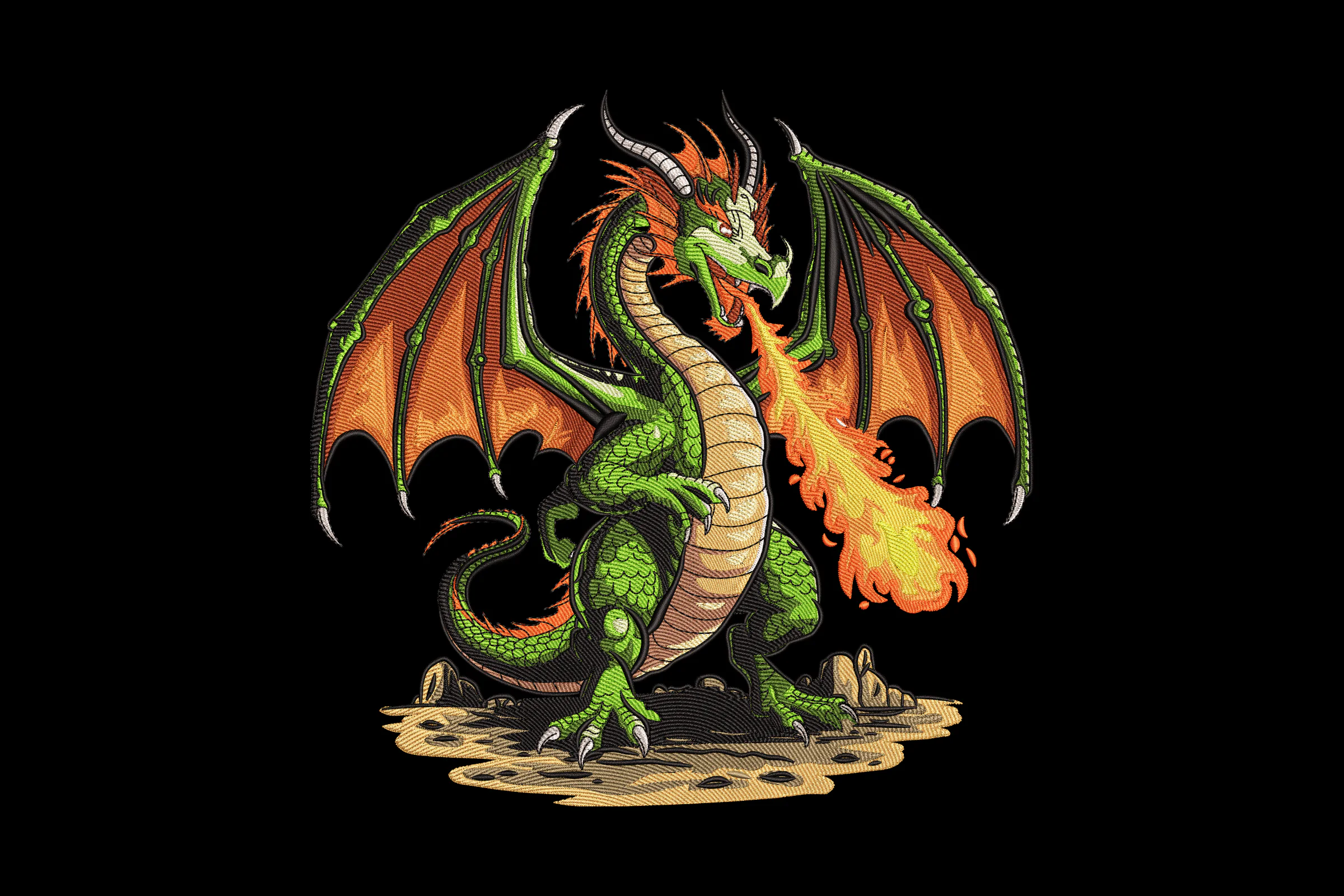 Fire Breathing Dragon Embroidery Design