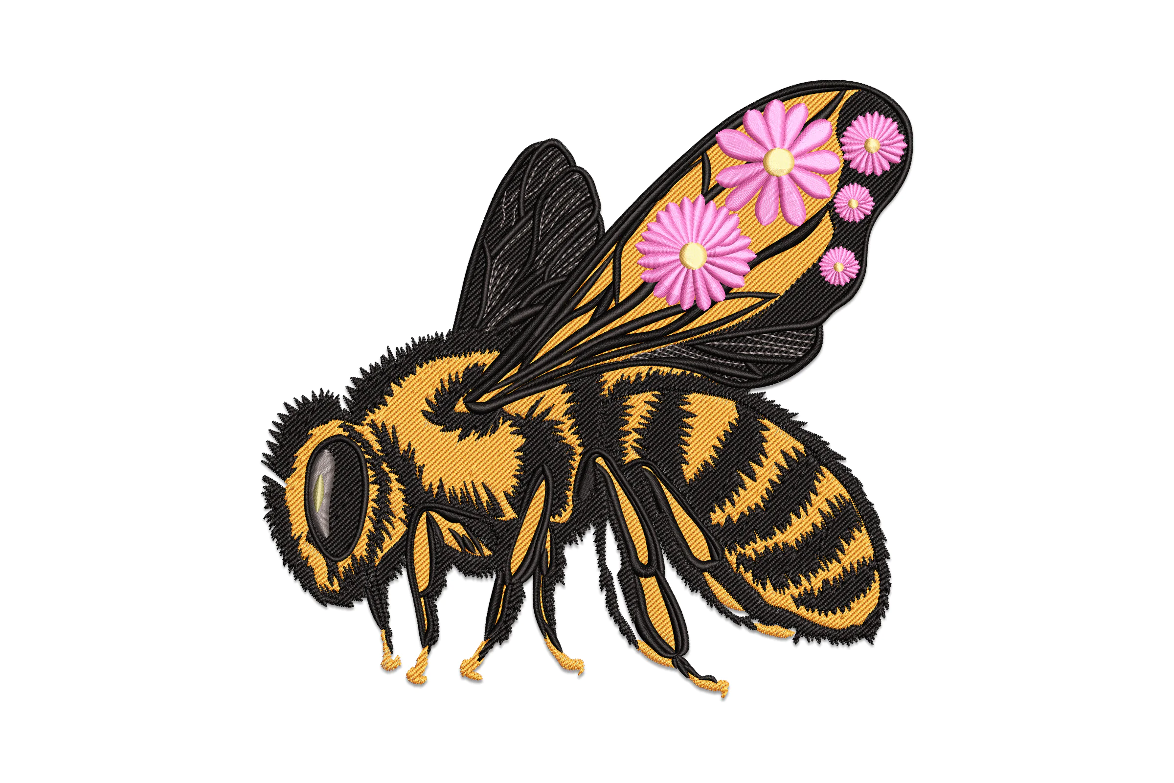 Floral Honeybee Machine Embroidery Design