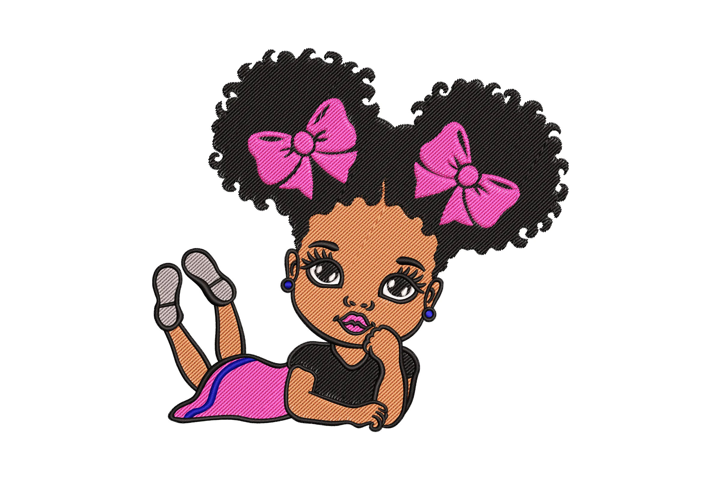 Adorable Girl with Pink Bows Embroidery Design
