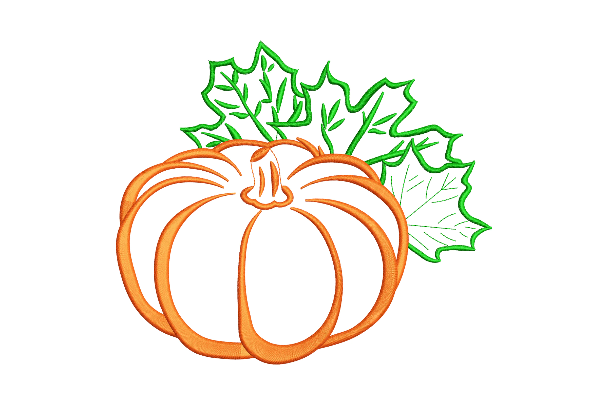 Autumn Pumpkin with Green Leaves Embroidery Design