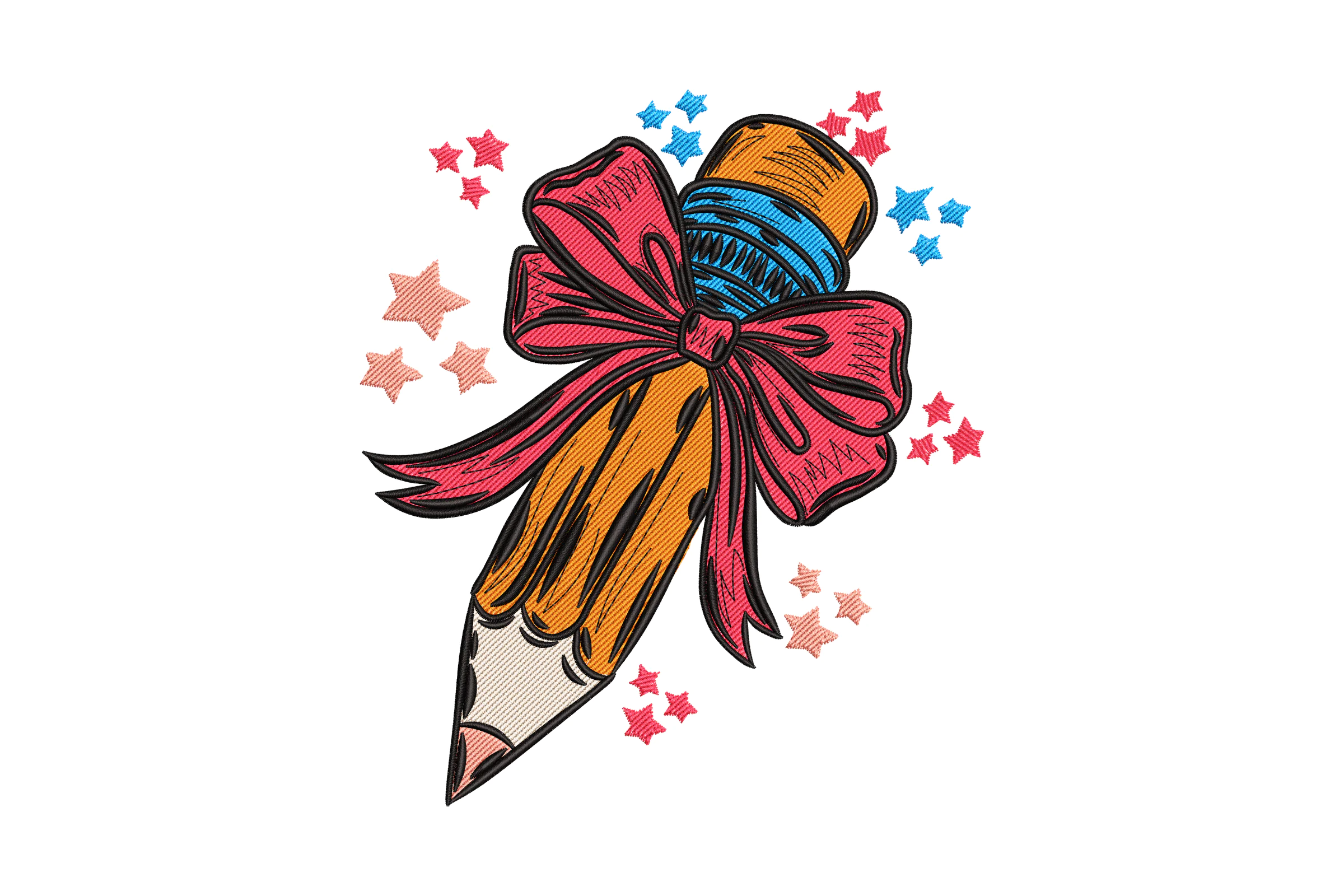 Elegant Pencil with Bow Embroidery Design