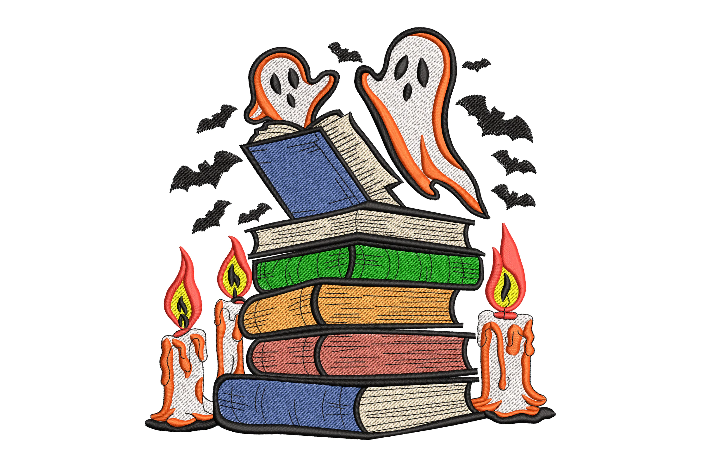 Ghost with Book Embroidery Design . Book Lover Halloween Embroidery Design, Teacher Embroidery Desig