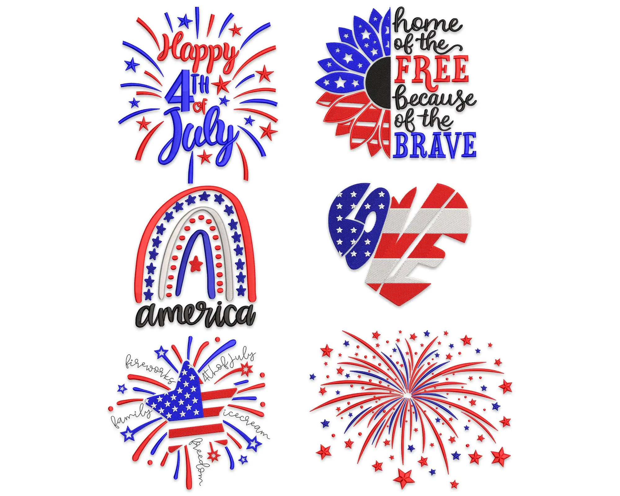 Happy 4th Of July Embroidery Design, American Embroidery Designs. USA Patriotic Embroidery Designs
