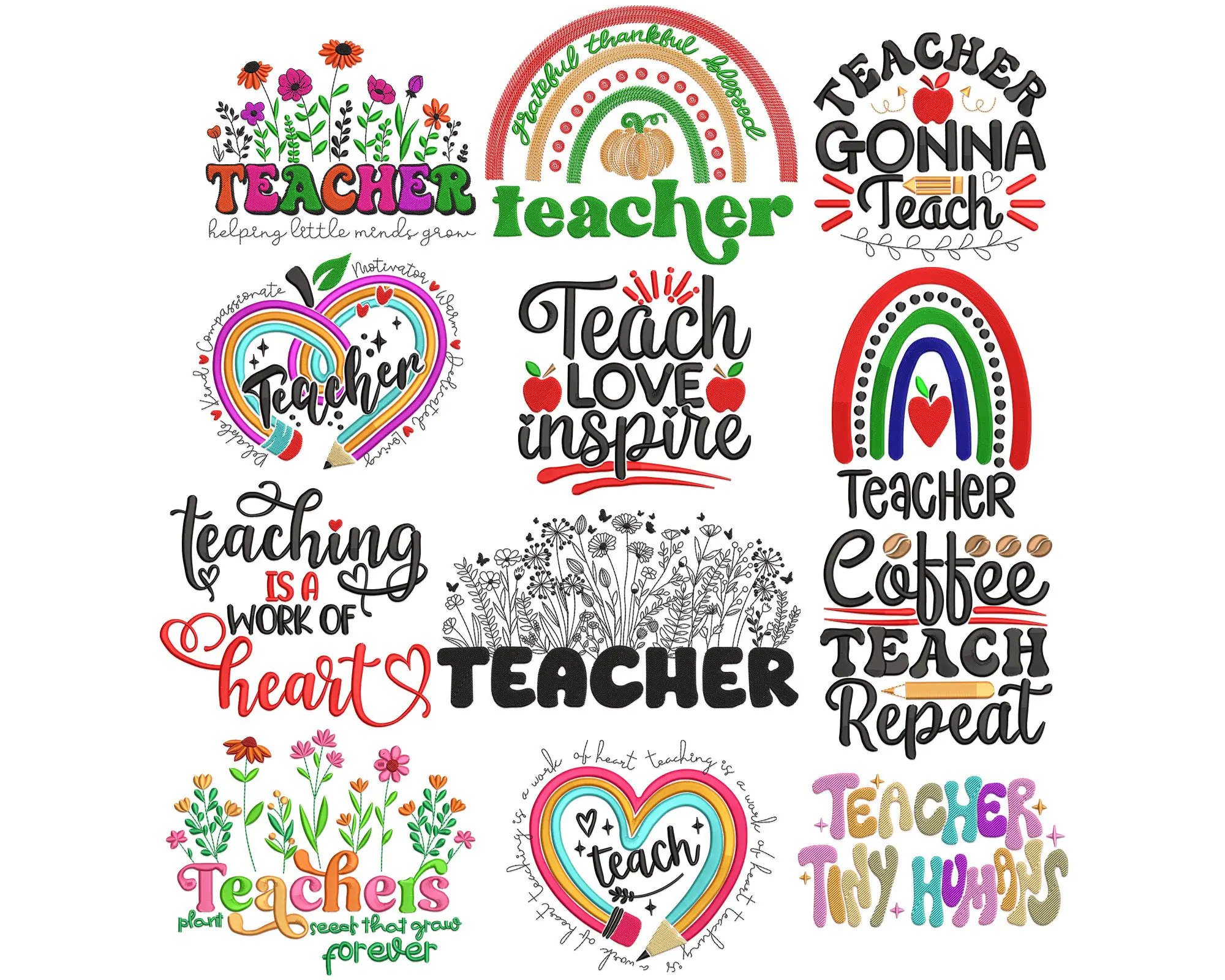 Teacher Embroidery Designs. Gifts for teacher machine embroidery design. Back to School Embroidery f