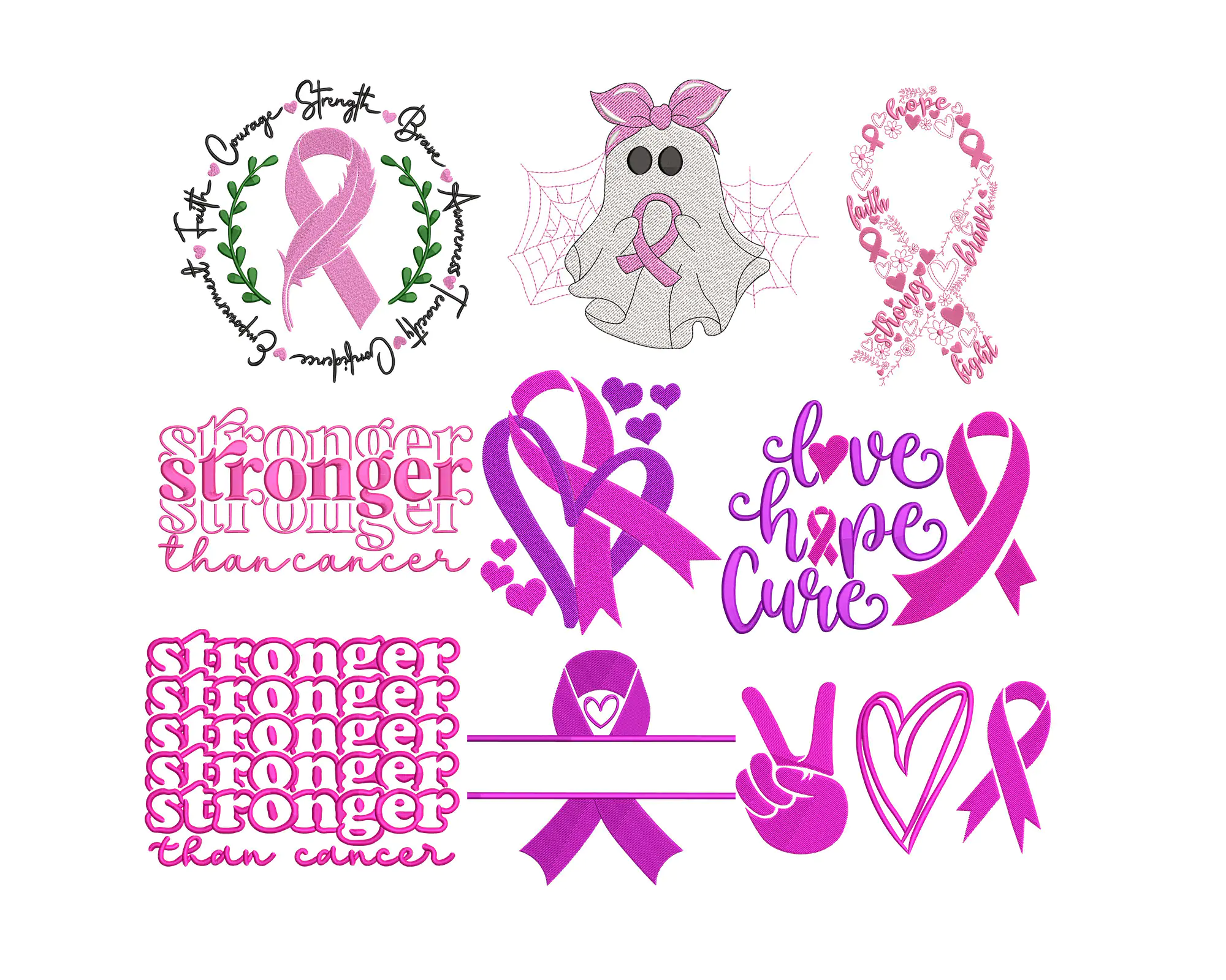 Breast Cancer Awareness - Machine Embroidery Designs . Crush Cancer Embroidery, Pink Ribbon