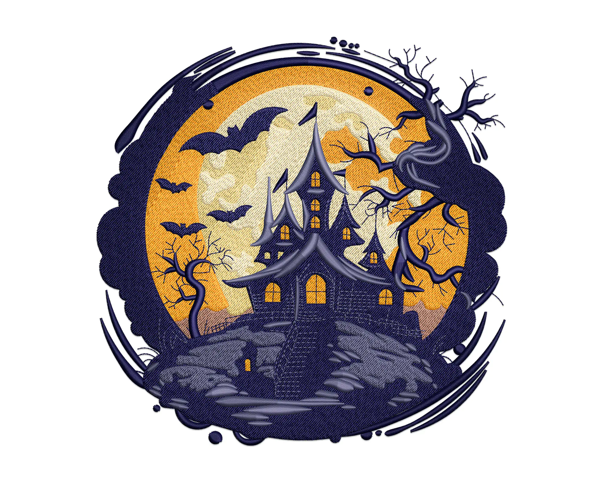 Halloween Haunted House Machine Embroidery  Design , Halloween Embroidery Design