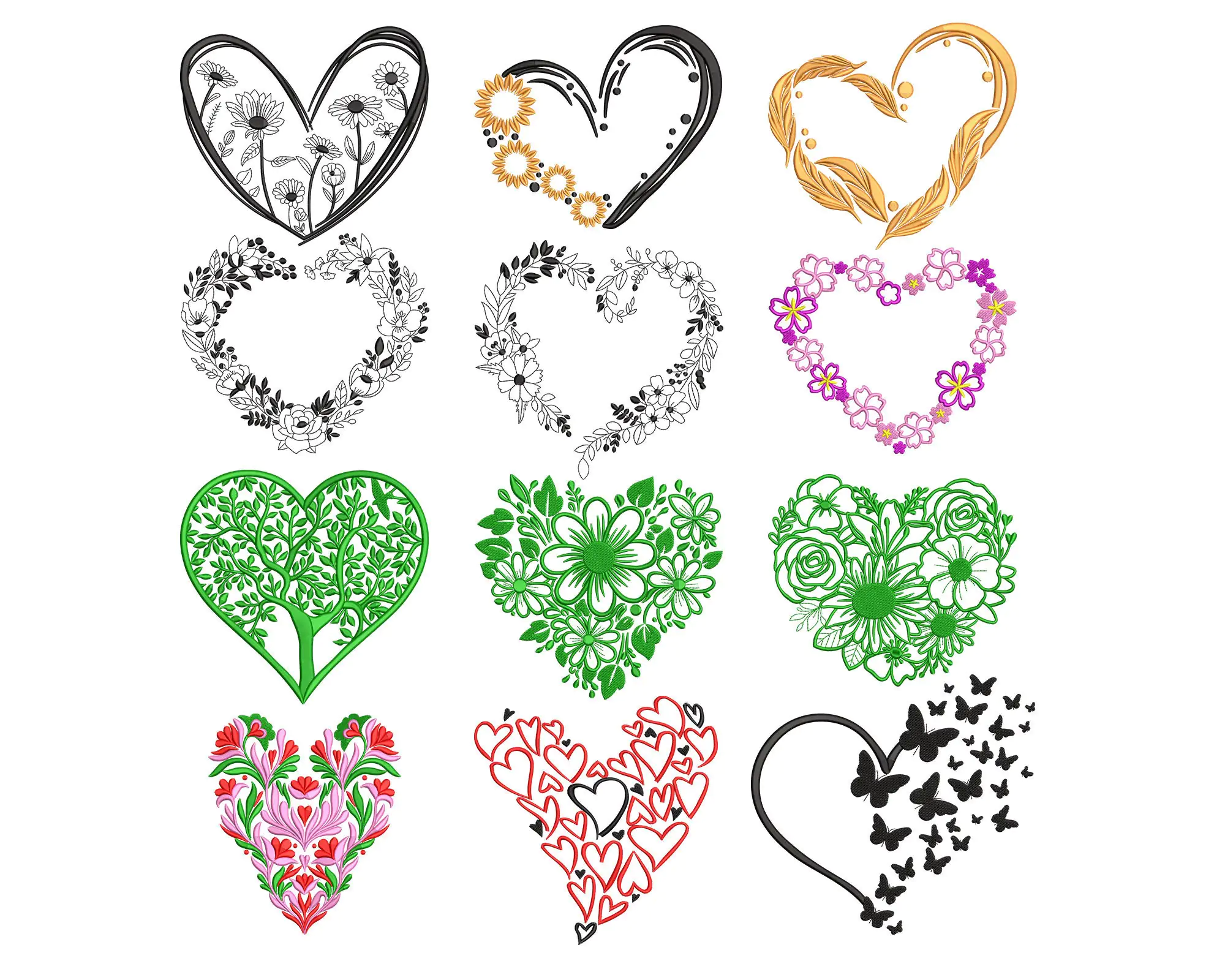 Hearts Embroidery Designs. Flower Heart Machine Embroidery Design