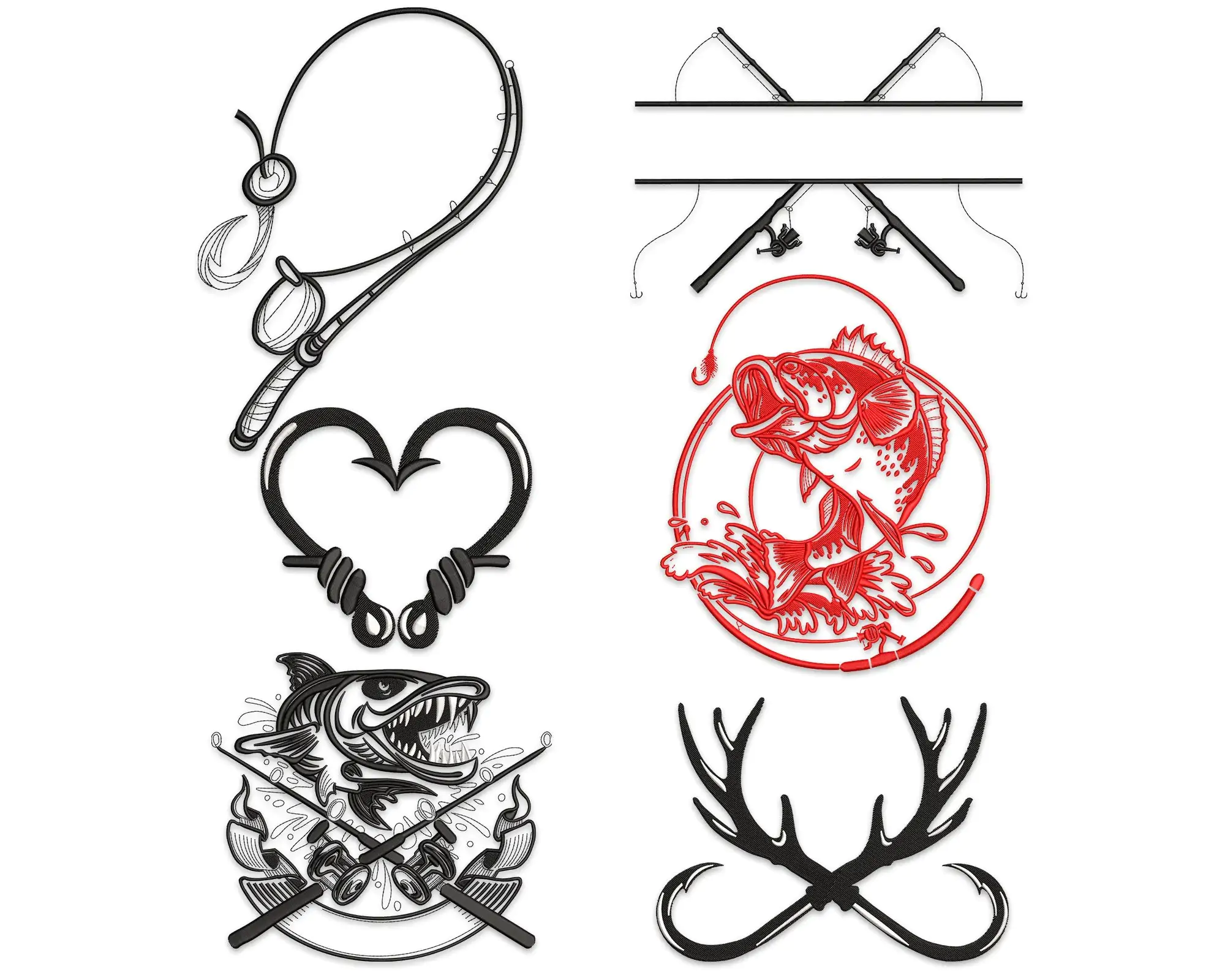 Fishing Machine Embroidery Design Bundle. Fishing  embroidery file