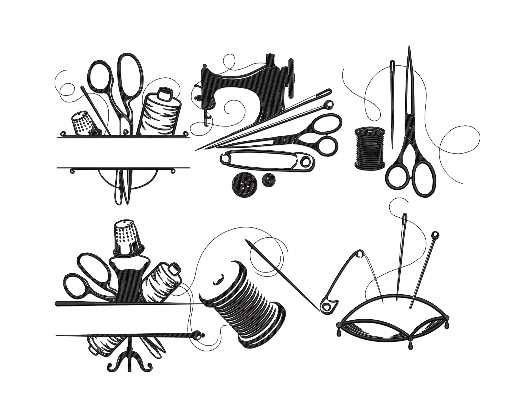 Sewing Machine Embroidery Designs . Needle Scissors Sewing Pin Cushion Embroidery File