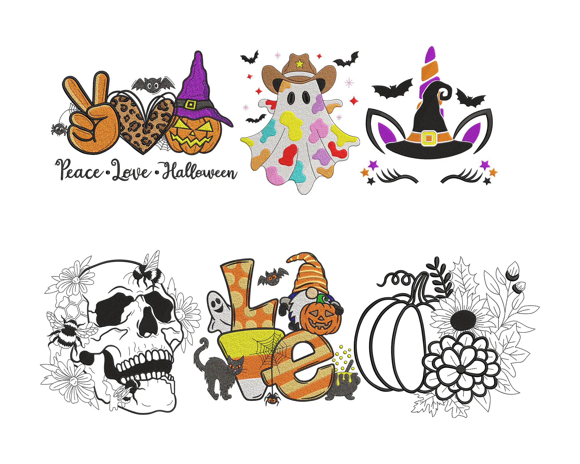 Halloween Machine Embroidery , Spooky Designs Bundle , Unicon Head , ghost Design , Pumpkin Embroide
