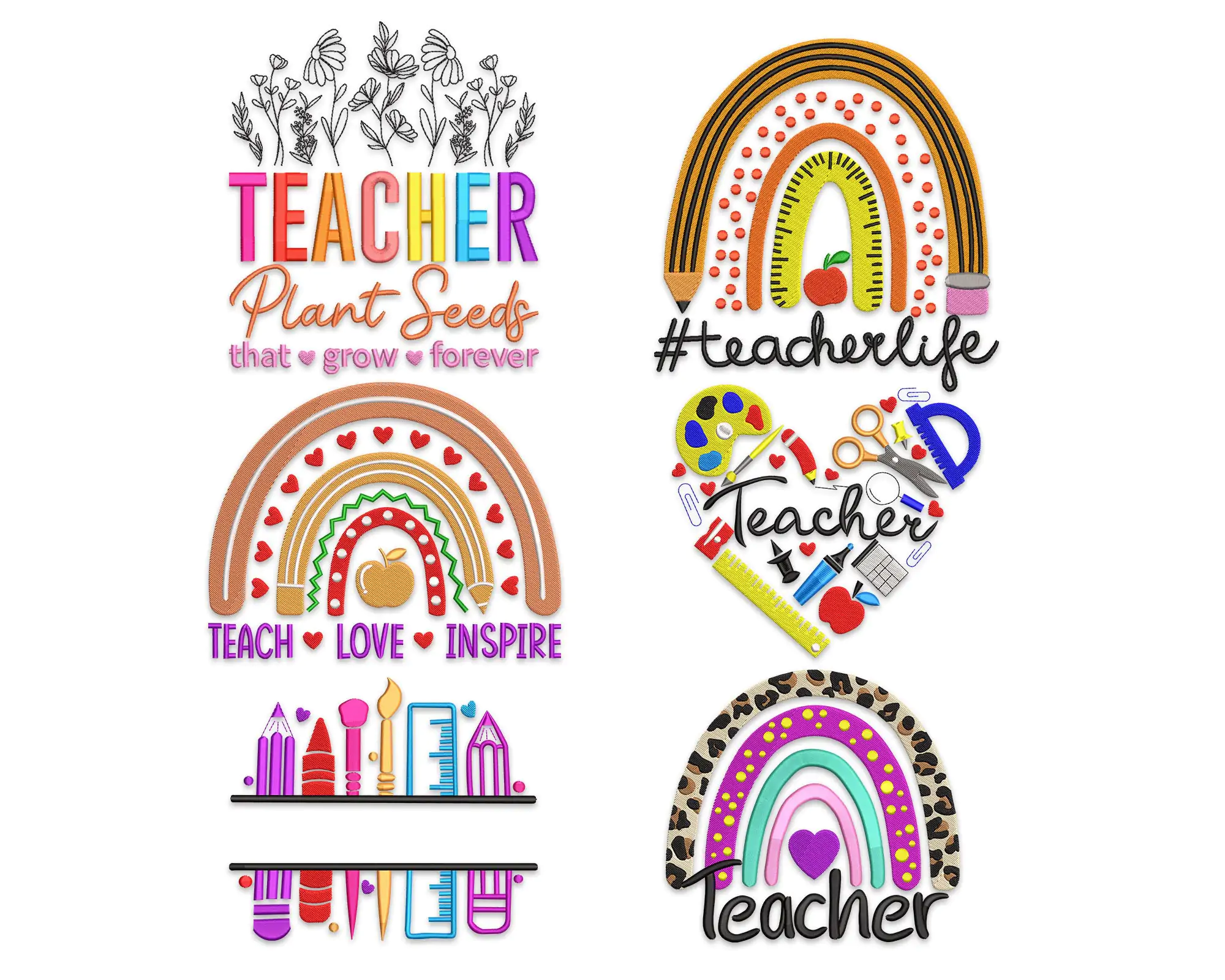 Teacher Embroidery Designs. teacher Rainbow Embroidery Designs. Gifts for teacher machine  embroider