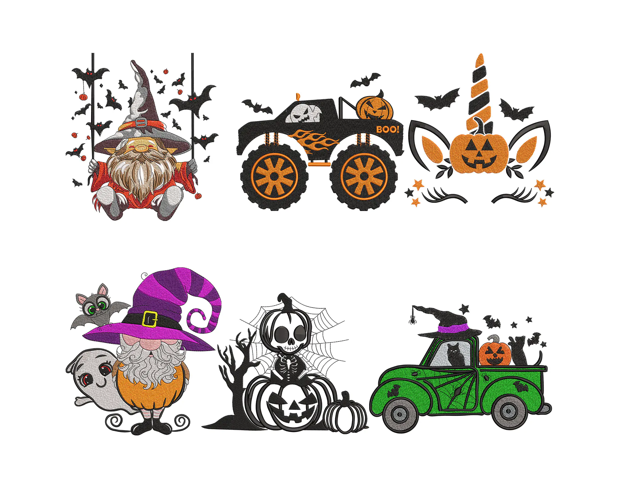 Halloween Embroidery Design, Halloween Gnome  Embroidery File, Halloween Truck Embroidery , Hallowee