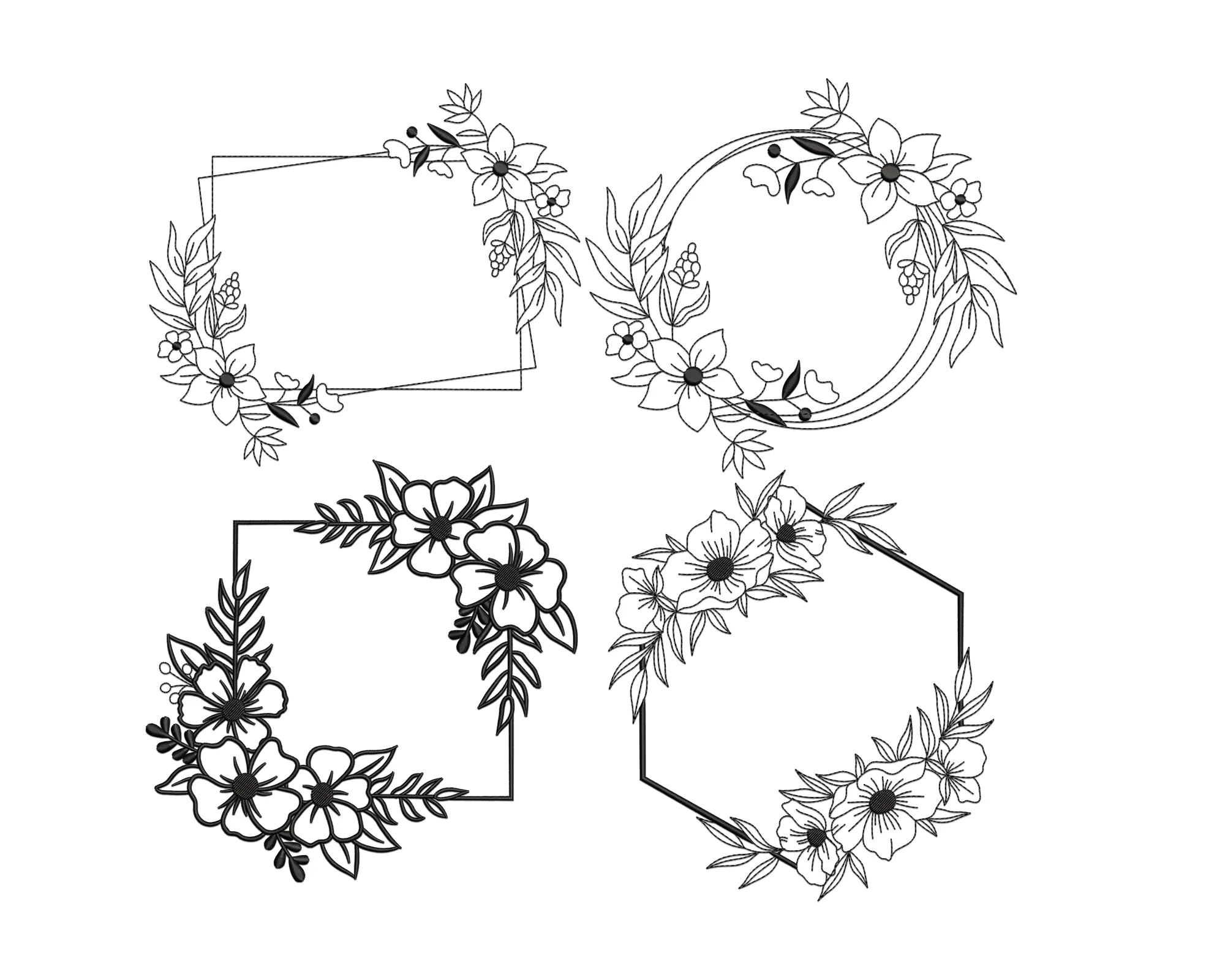 Floral Frame Embroidery Design, Wreath Embroidery File