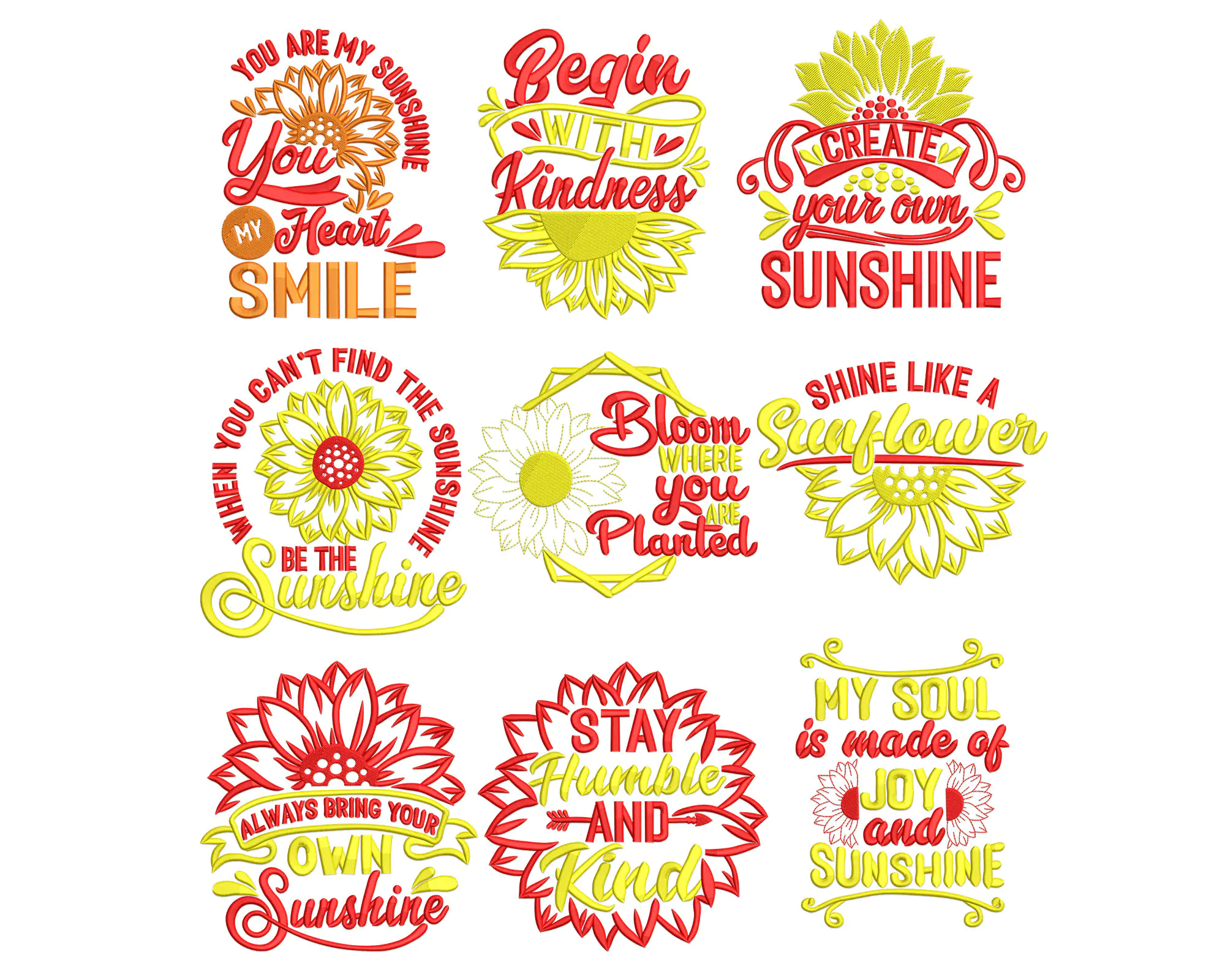Sunflower Machine Embroidery Design . Sunflower Quotes Design Bundle