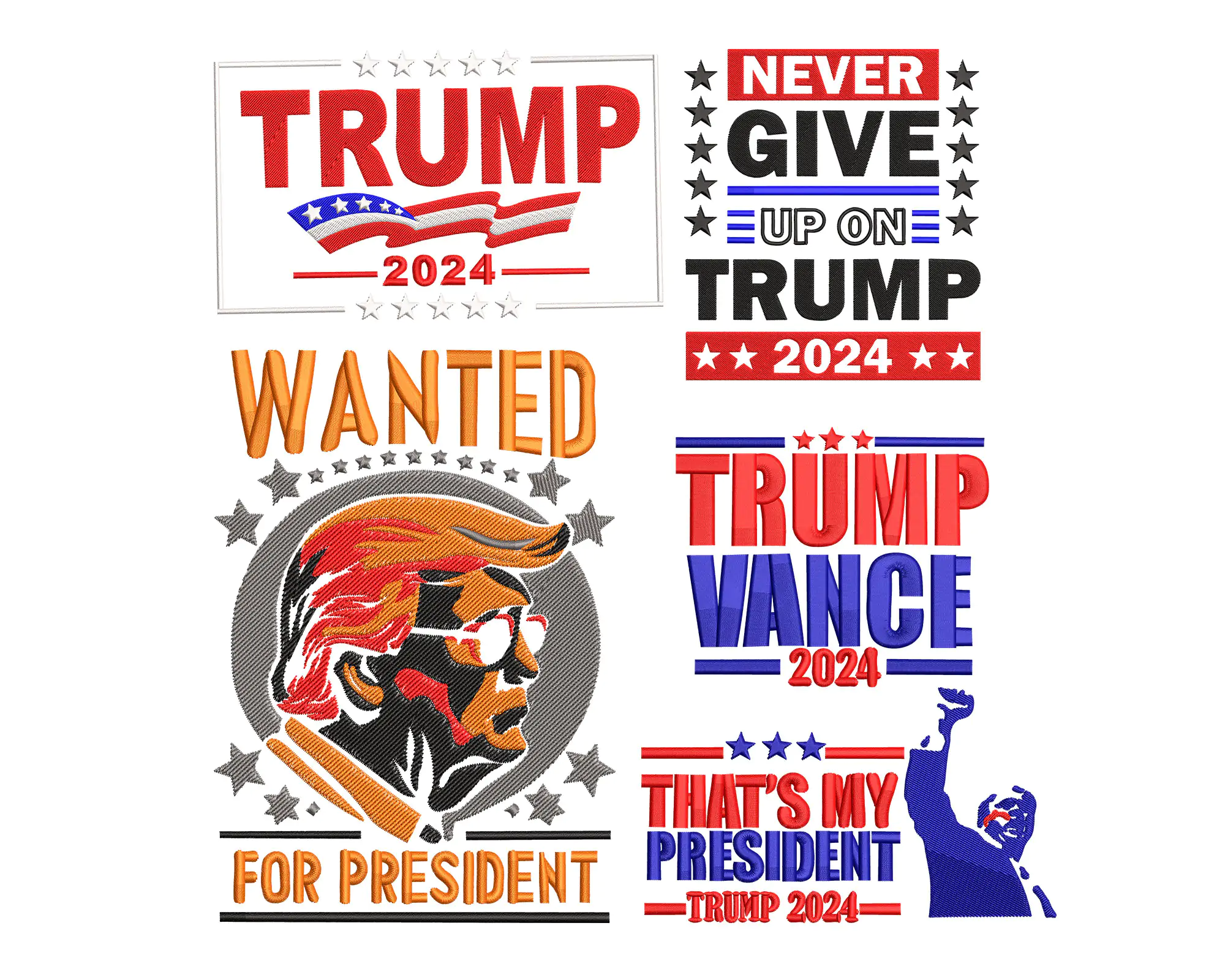 Donald Trump Embroidery Design . Trump 2024 embroidery design, Trump and Vance design