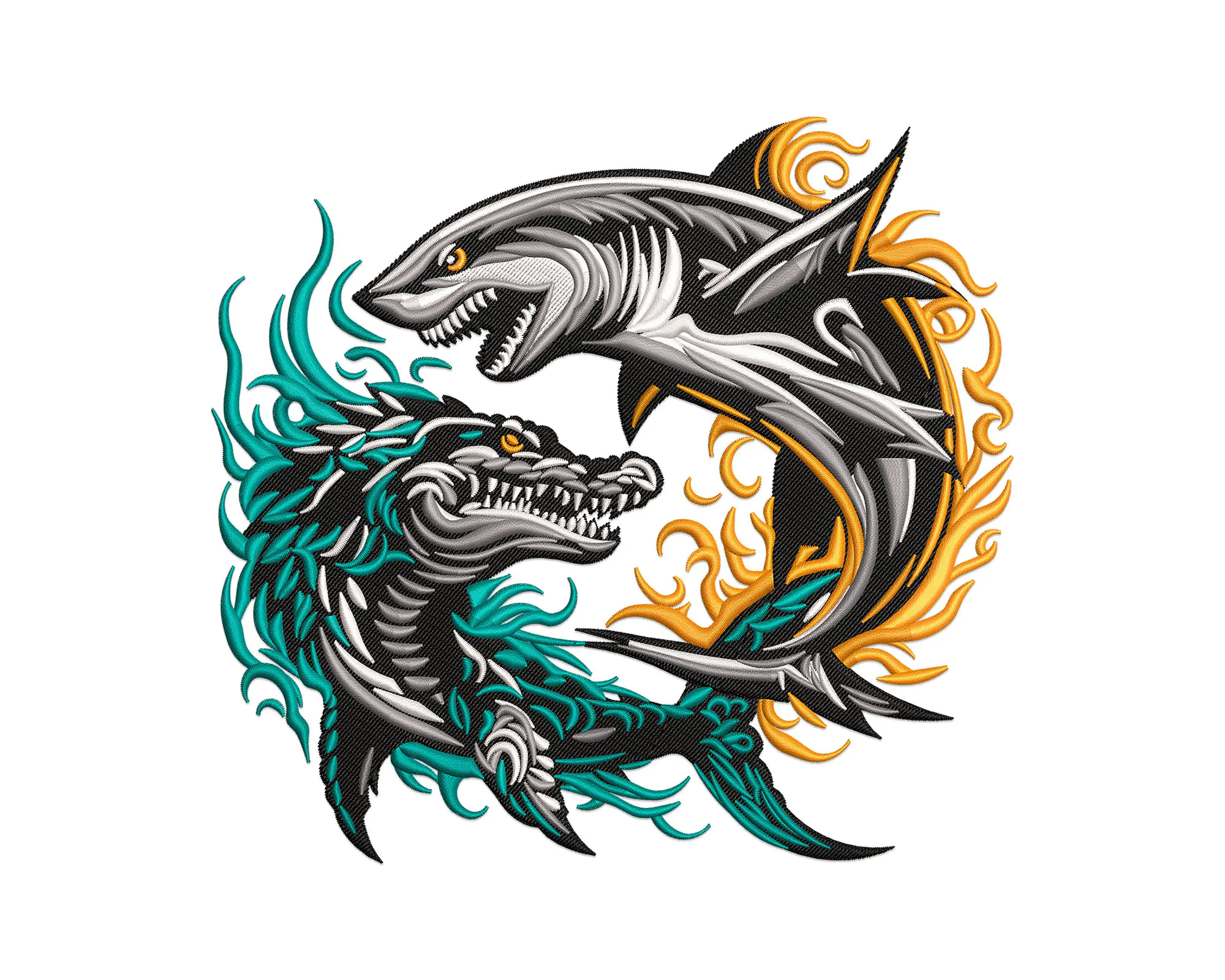 Angry Shark machine embroidery design,  Animal, Fish, Nautical, sea, ocean, embroidery File
