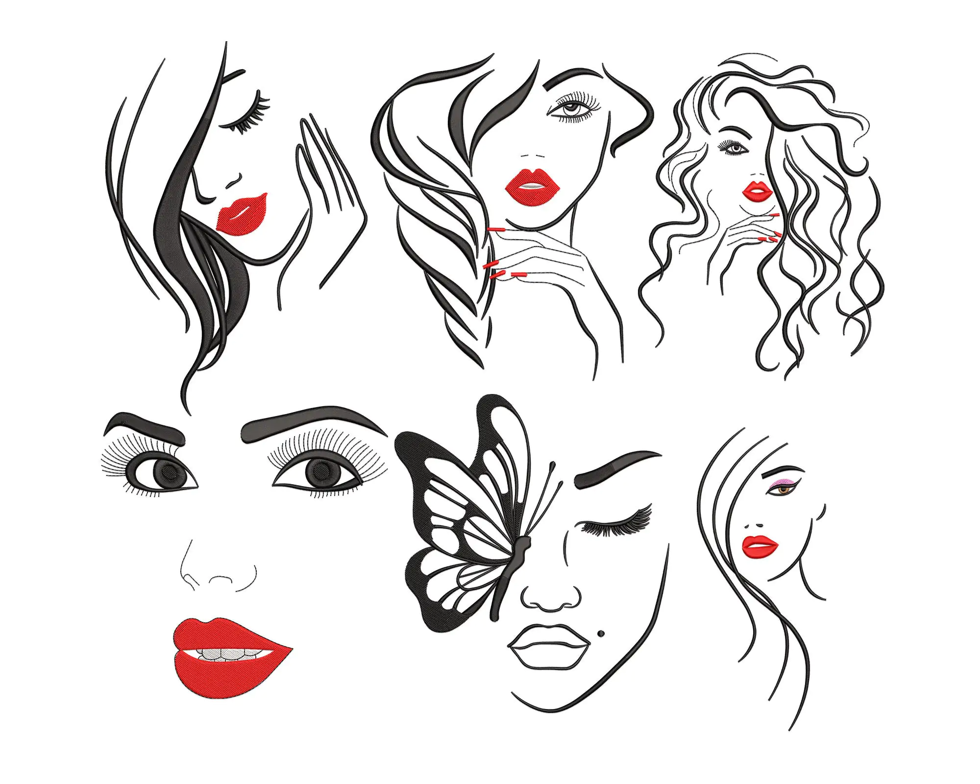 Beautiful woman face embroidery design, Girl Embroidery File