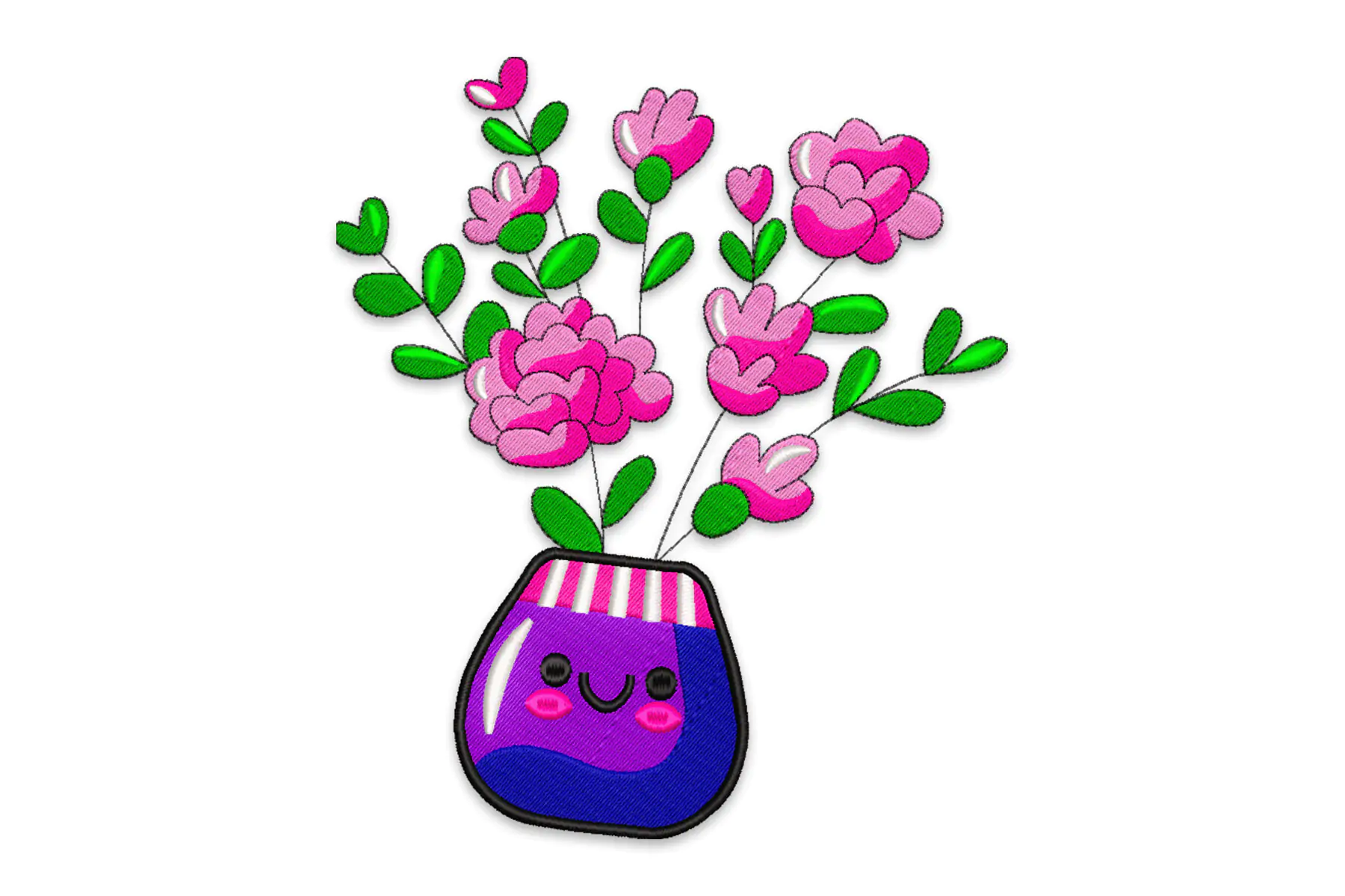 Free Vase with Flowers Machine Embroidery Design. Flower Bouquet in Vase Machine Embroidery Design